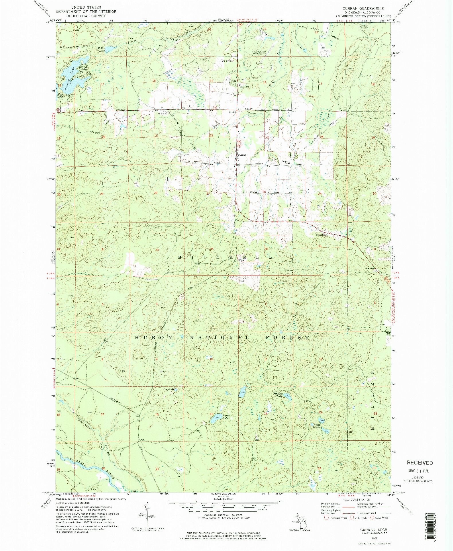 USGS 1:24000-SCALE QUADRANGLE FOR CURRAN, MI 1972