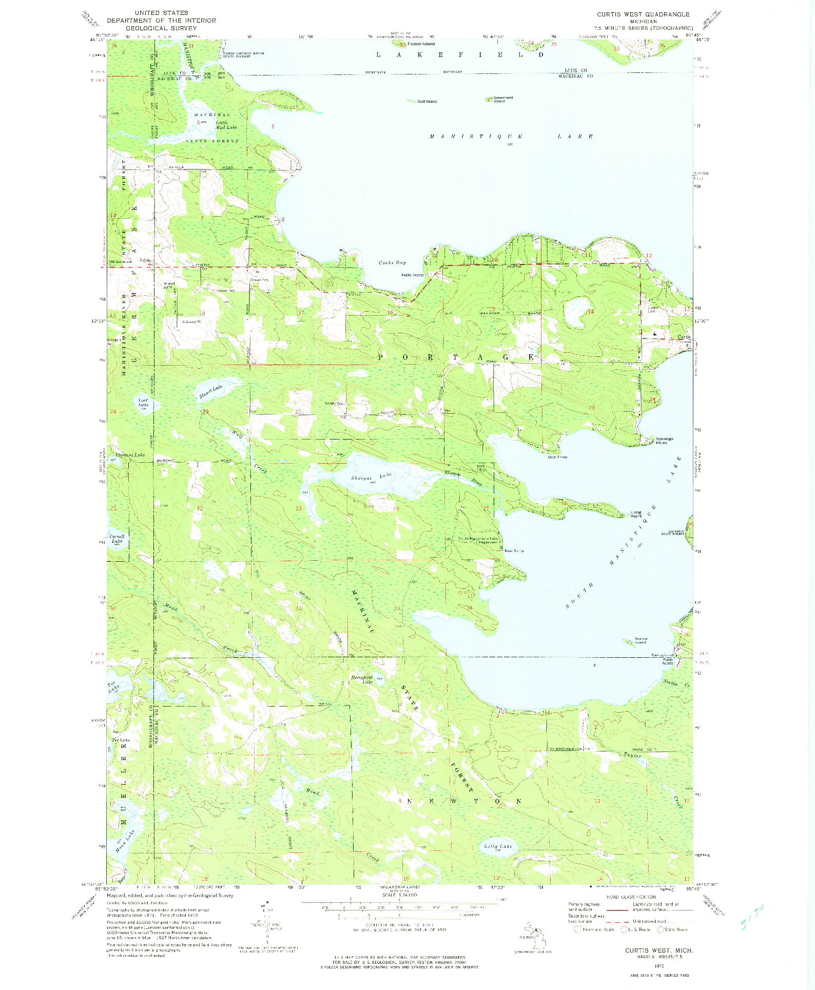 USGS 1:24000-SCALE QUADRANGLE FOR CURTIS WEST, MI 1972