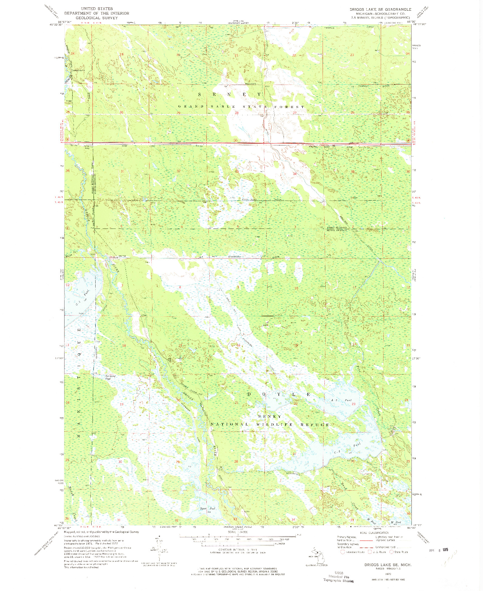 USGS 1:24000-SCALE QUADRANGLE FOR DRIGGS LAKE SE, MI 1972