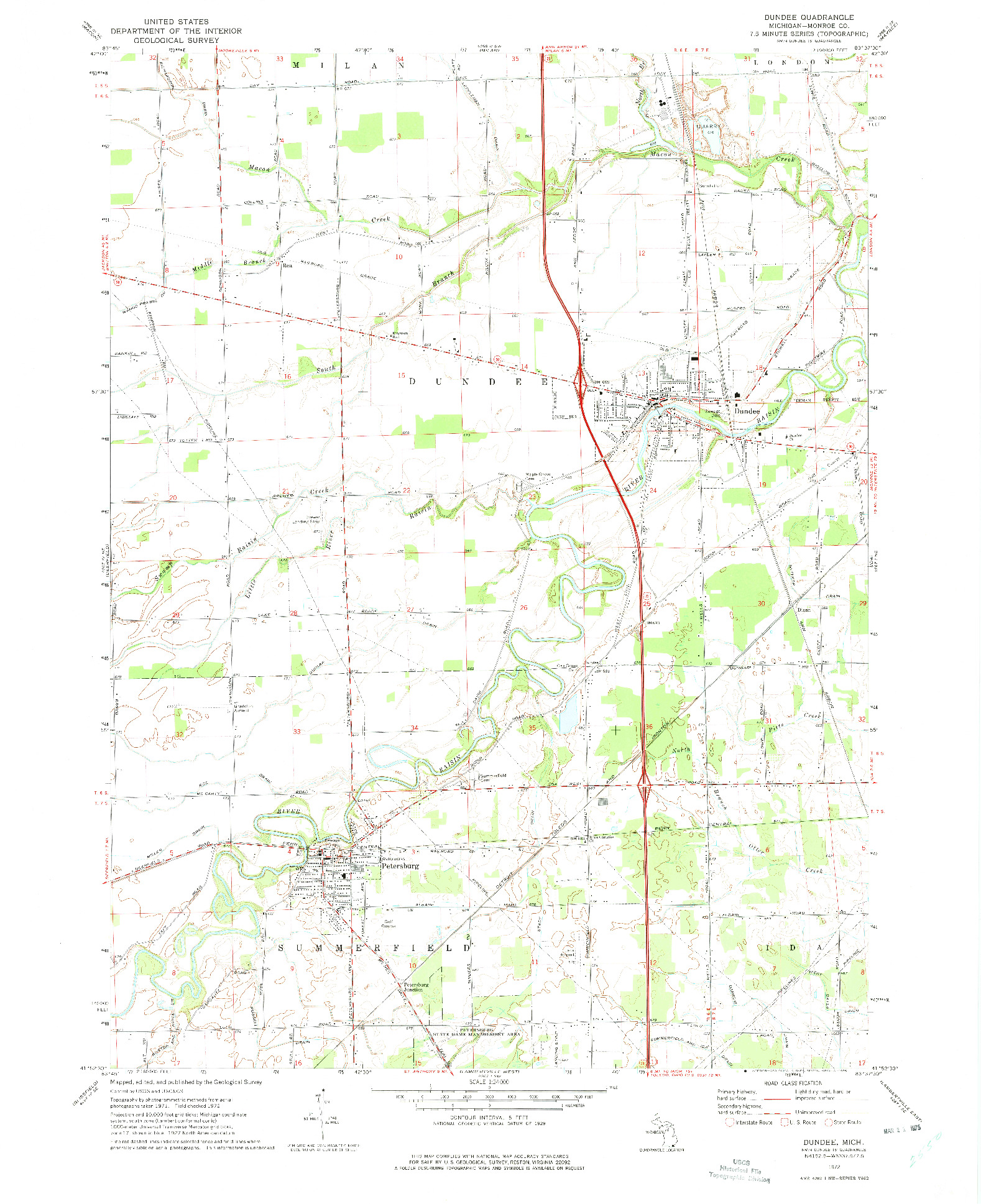 USGS 1:24000-SCALE QUADRANGLE FOR DUNDEE, MI 1972