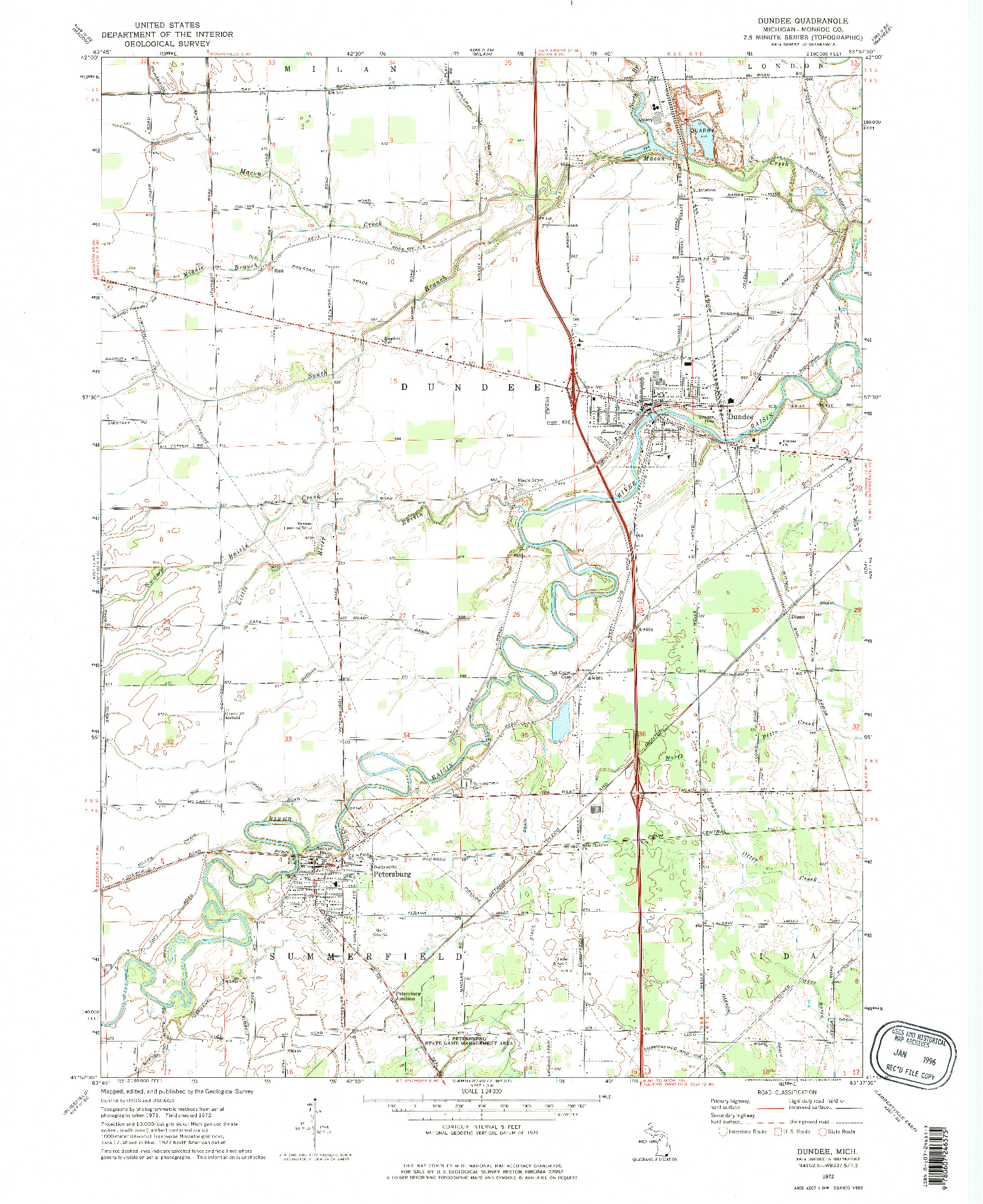 USGS 1:24000-SCALE QUADRANGLE FOR DUNDEE, MI 1972