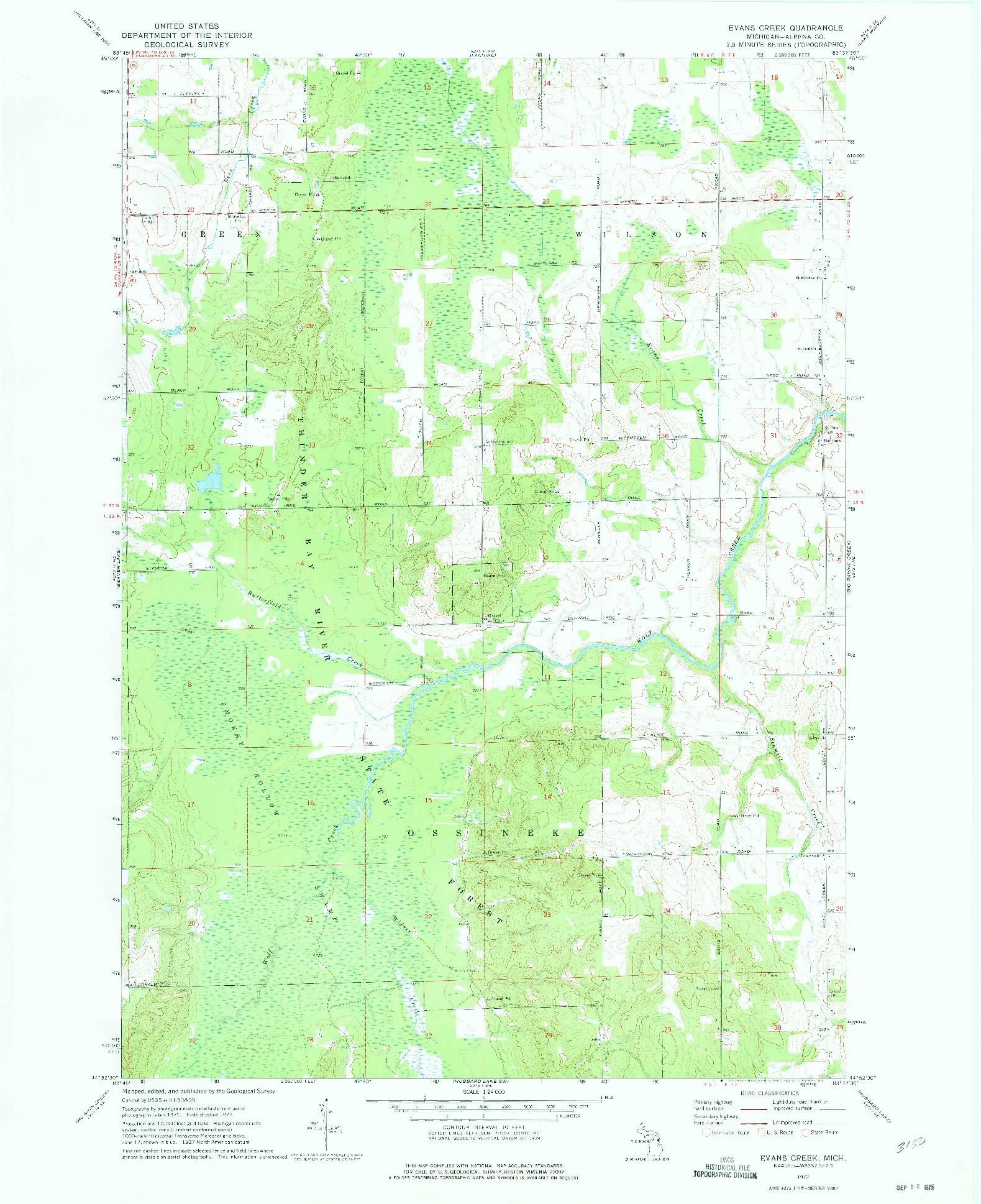 USGS 1:24000-SCALE QUADRANGLE FOR EVANS CREEK, MI 1972