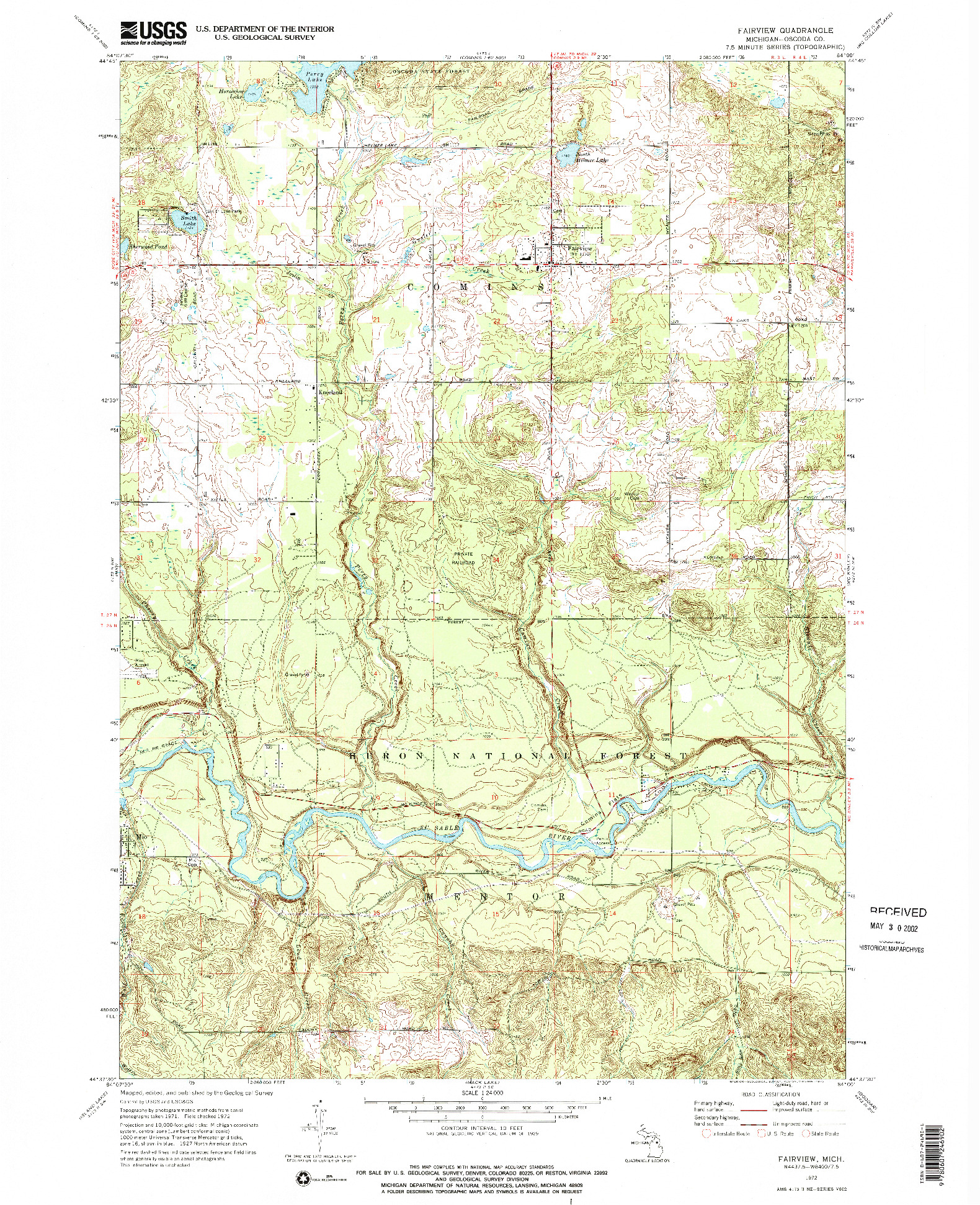 USGS 1:24000-SCALE QUADRANGLE FOR FAIRVIEW, MI 1972