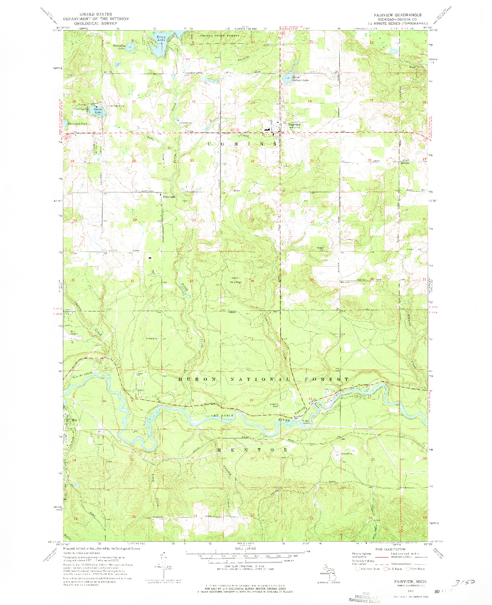 USGS 1:24000-SCALE QUADRANGLE FOR FAIRVIEW, MI 1972