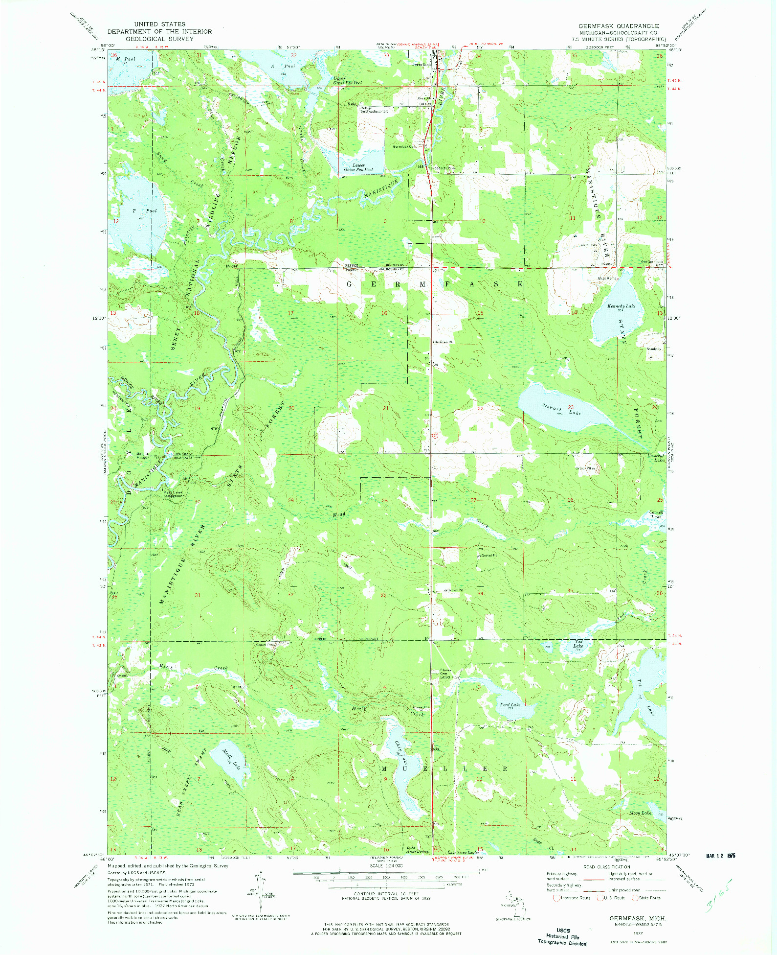 USGS 1:24000-SCALE QUADRANGLE FOR GERMFASK, MI 1972