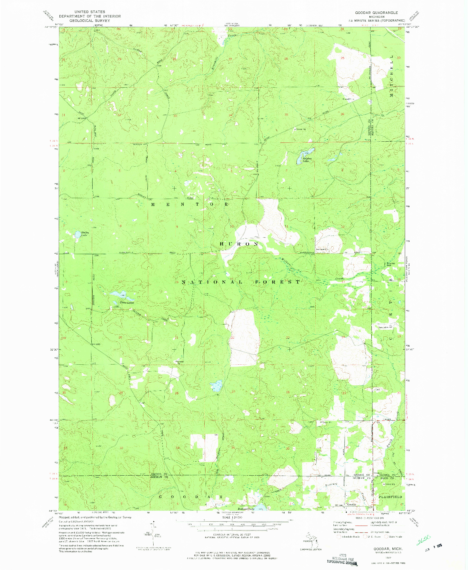 USGS 1:24000-SCALE QUADRANGLE FOR GOODAR, MI 1972