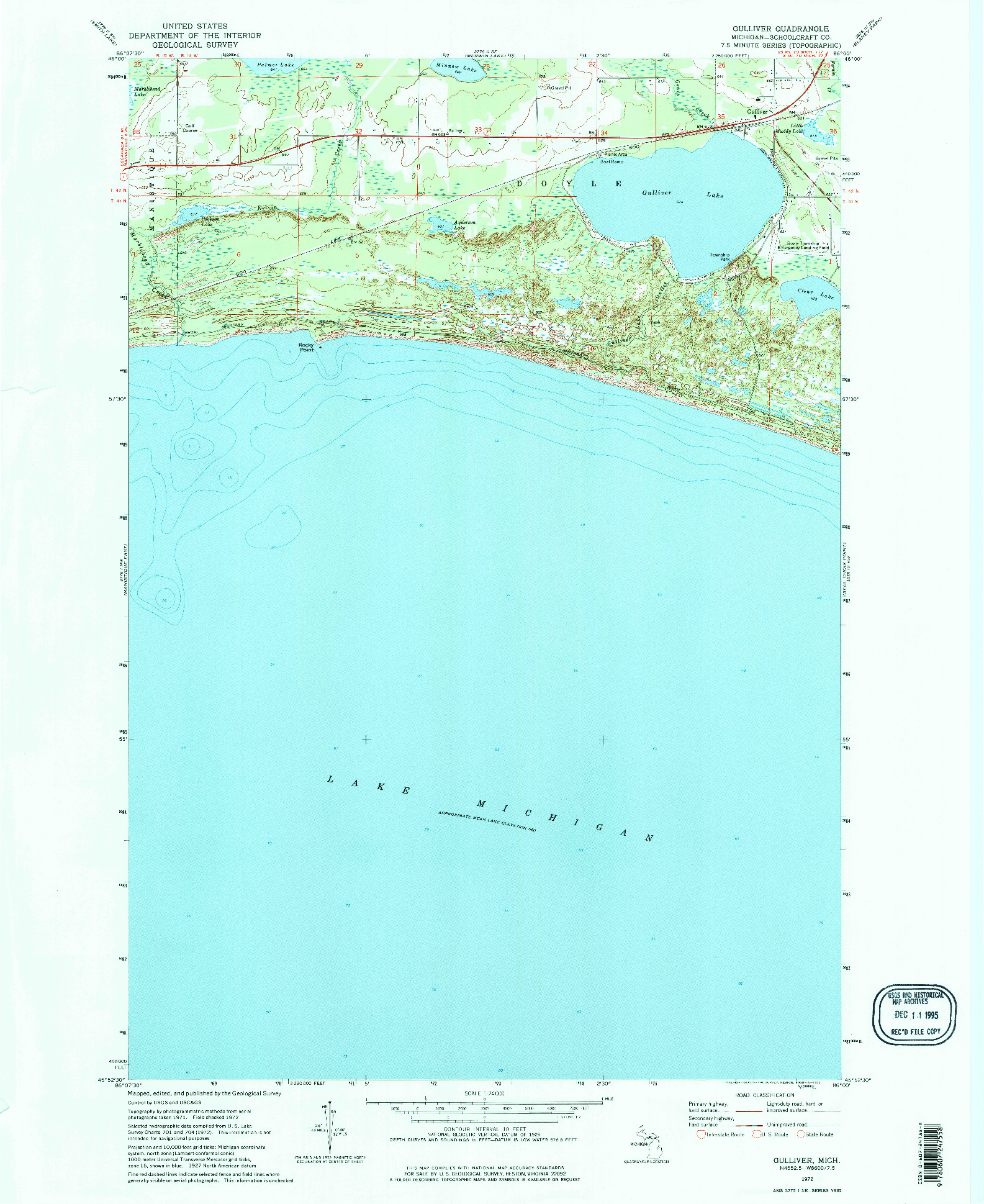 USGS 1:24000-SCALE QUADRANGLE FOR GULLIVER, MI 1972