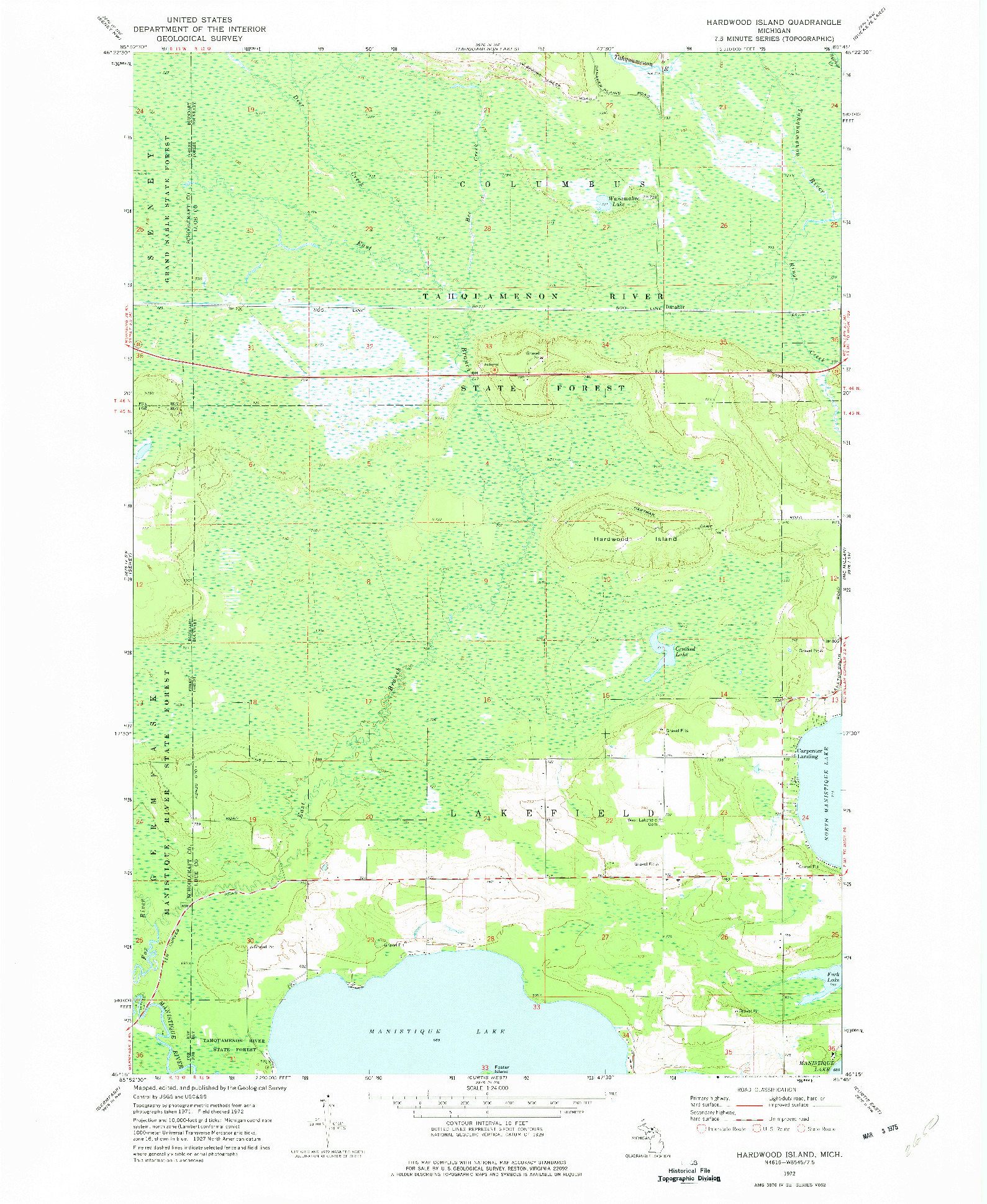 USGS 1:24000-SCALE QUADRANGLE FOR HARDWOOD ISLAND, MI 1972