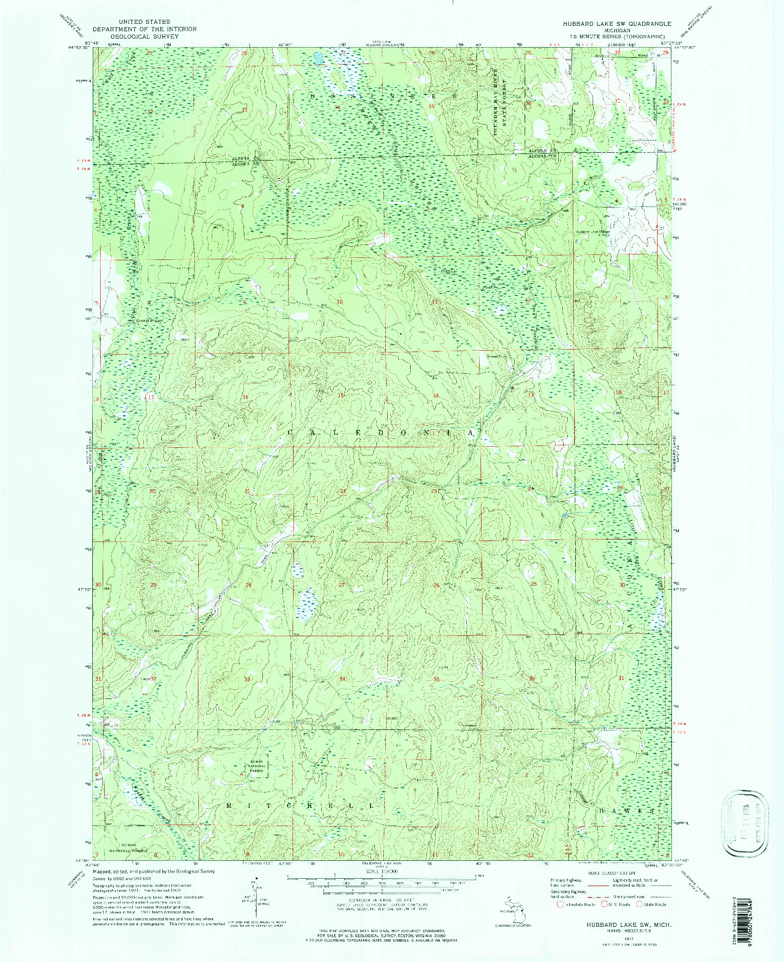 USGS 1:24000-SCALE QUADRANGLE FOR HUBBARD LAKE SW, MI 1972