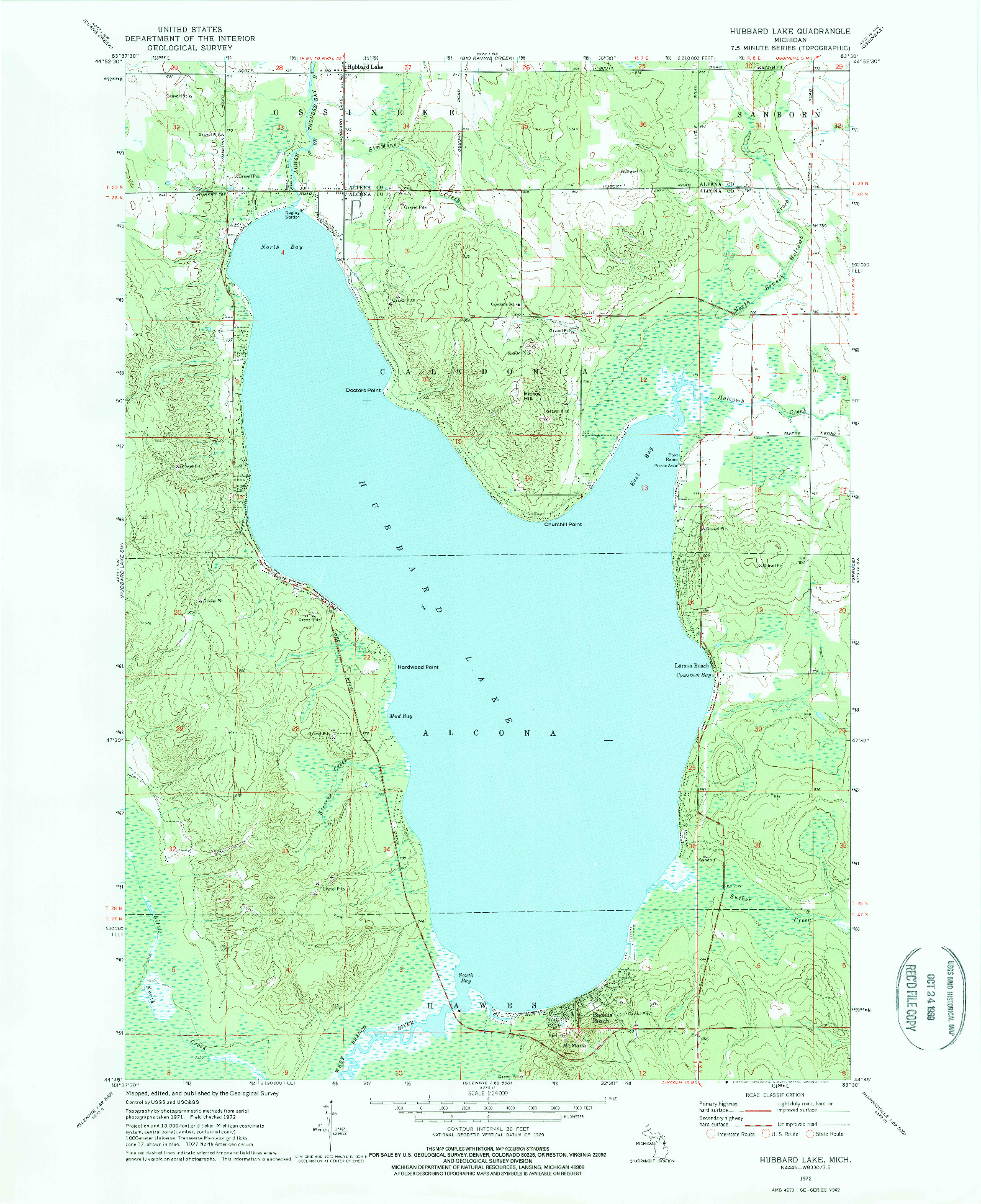 USGS 1:24000-SCALE QUADRANGLE FOR HUBBARD LAKE, MI 1972