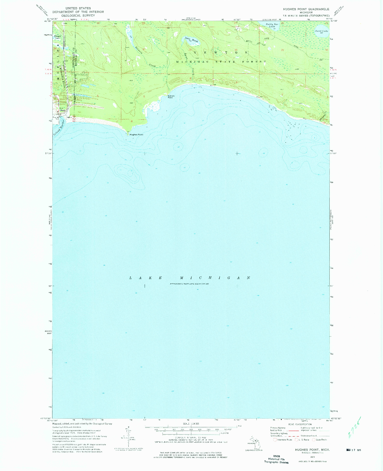 USGS 1:24000-SCALE QUADRANGLE FOR HUGHES POINT, MI 1972