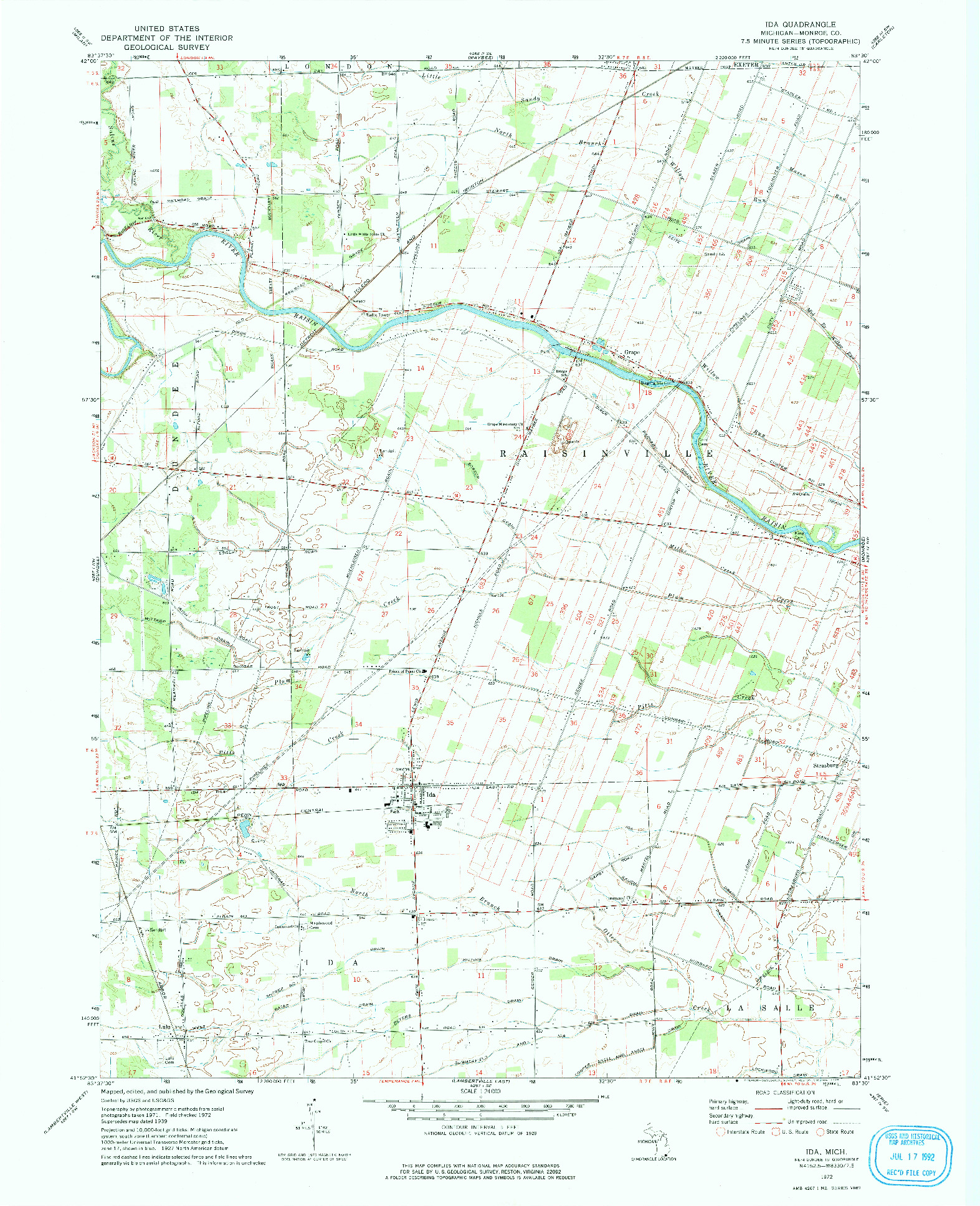 USGS 1:24000-SCALE QUADRANGLE FOR IDA, MI 1972
