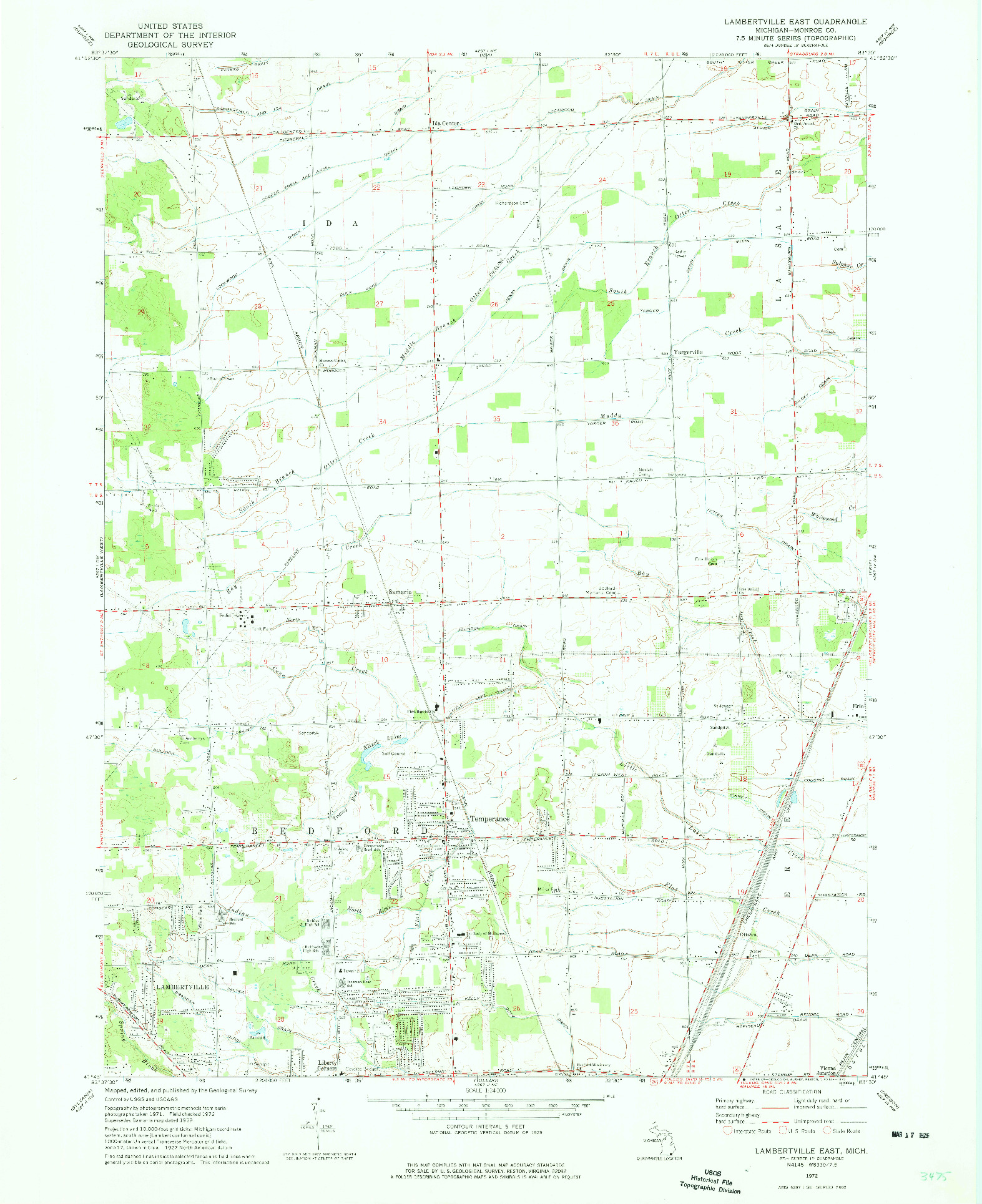 USGS 1:24000-SCALE QUADRANGLE FOR LAMBERTVILLE EAST, MI 1972