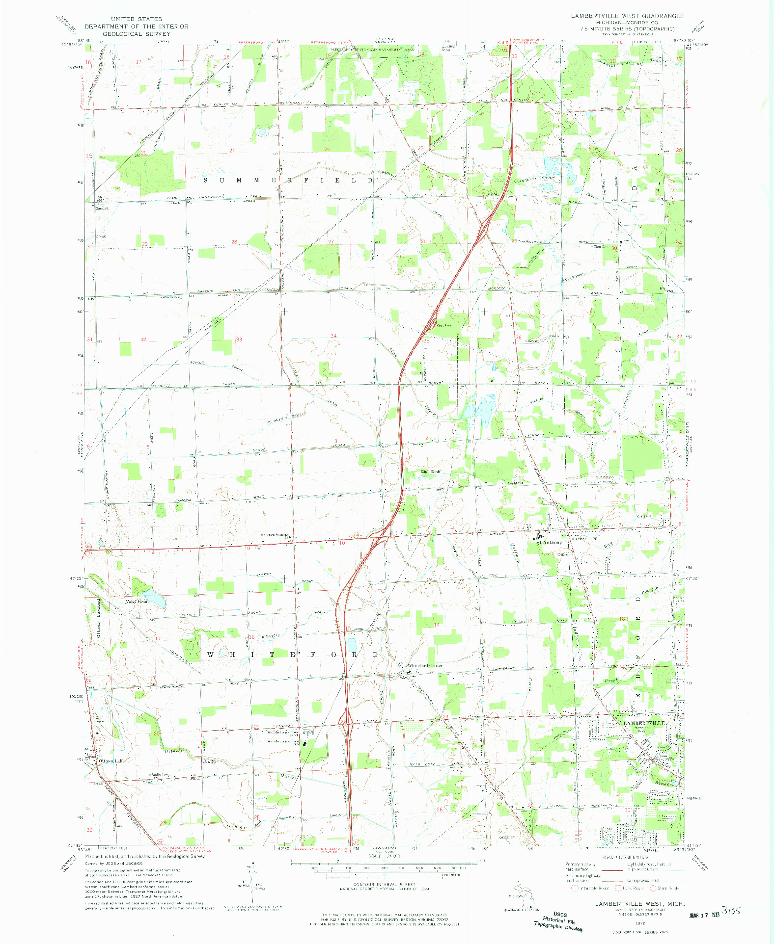 USGS 1:24000-SCALE QUADRANGLE FOR LAMBERTVILLE WEST, MI 1972