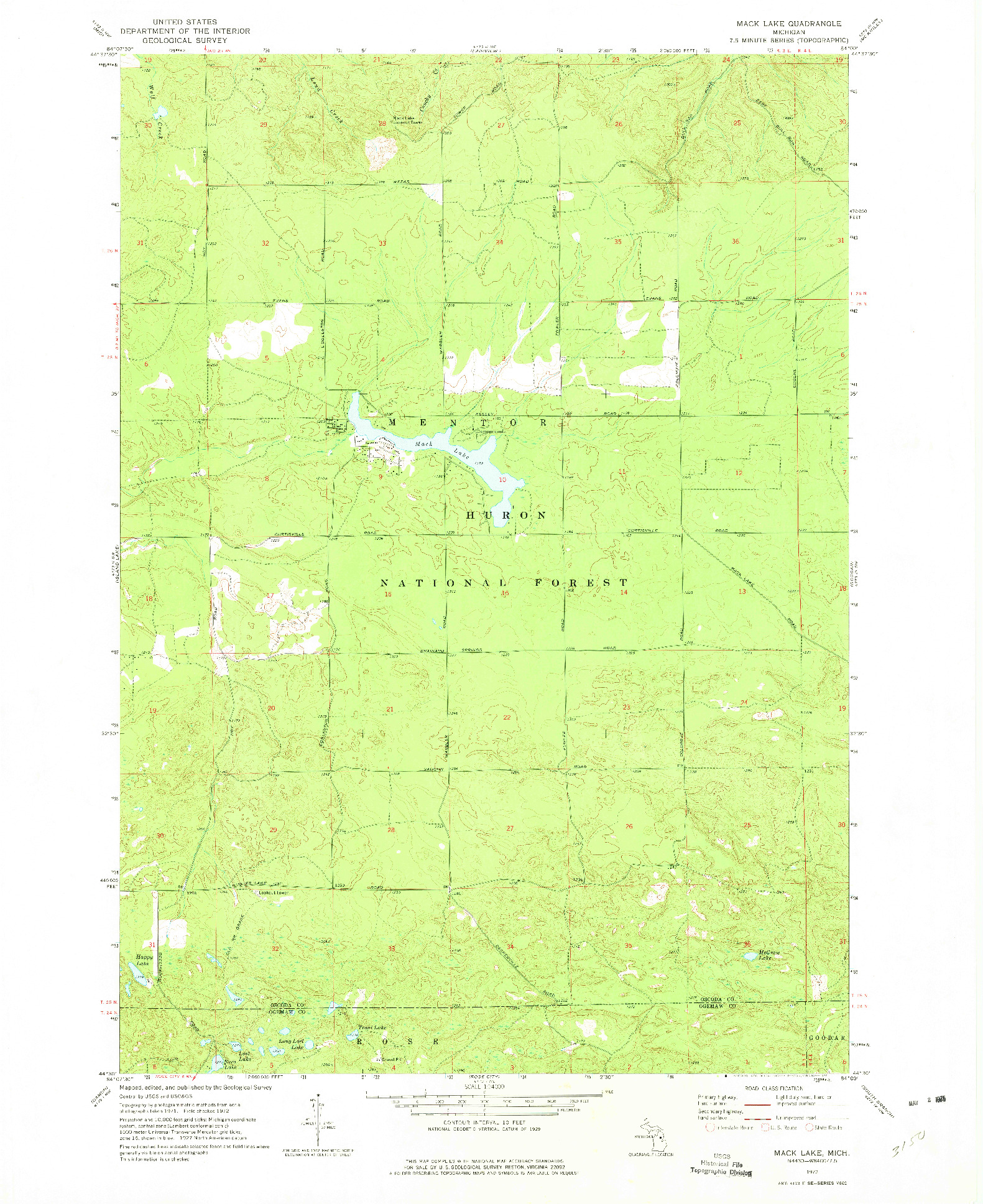 USGS 1:24000-SCALE QUADRANGLE FOR MACK LAKE, MI 1972