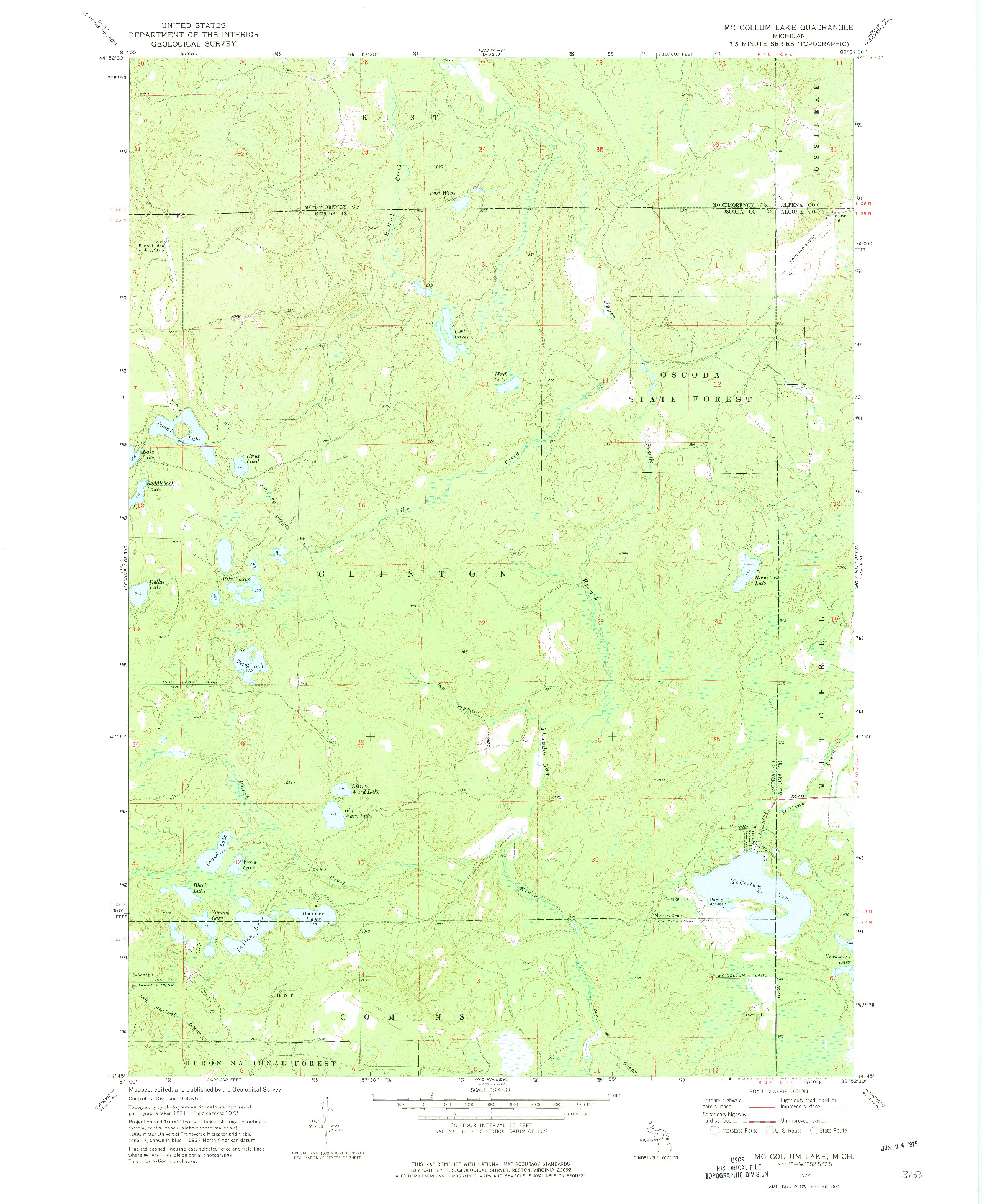 USGS 1:24000-SCALE QUADRANGLE FOR MCCOLLUM LAKE, MI 1972