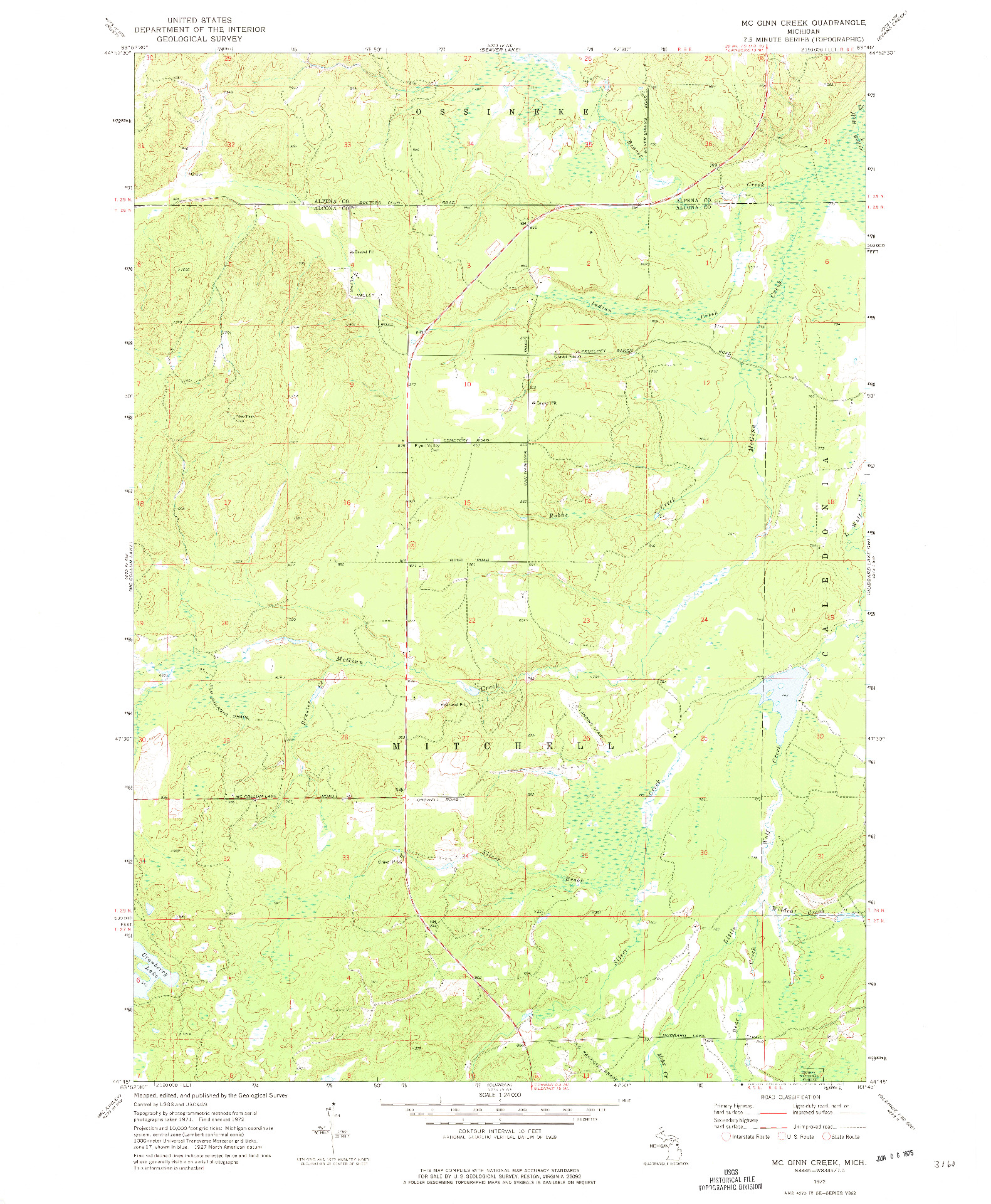 USGS 1:24000-SCALE QUADRANGLE FOR MCGINN CREEK, MI 1972