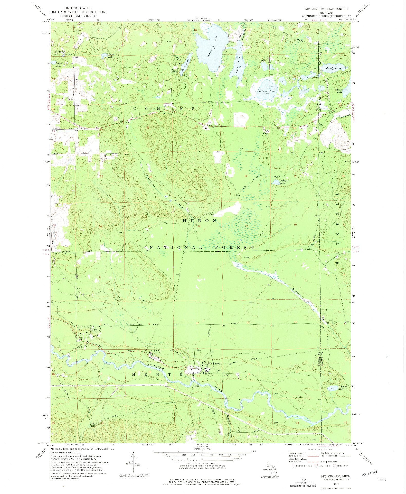 USGS 1:24000-SCALE QUADRANGLE FOR MCKINLEY, MI 1972