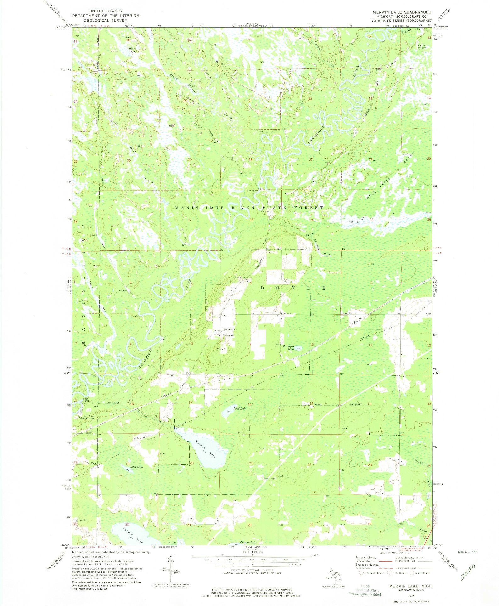 USGS 1:24000-SCALE QUADRANGLE FOR MERWIN LAKE, MI 1972