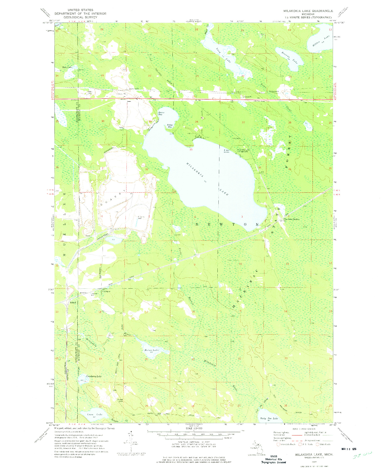 USGS 1:24000-SCALE QUADRANGLE FOR MILAKOKIA LAKE, MI 1972
