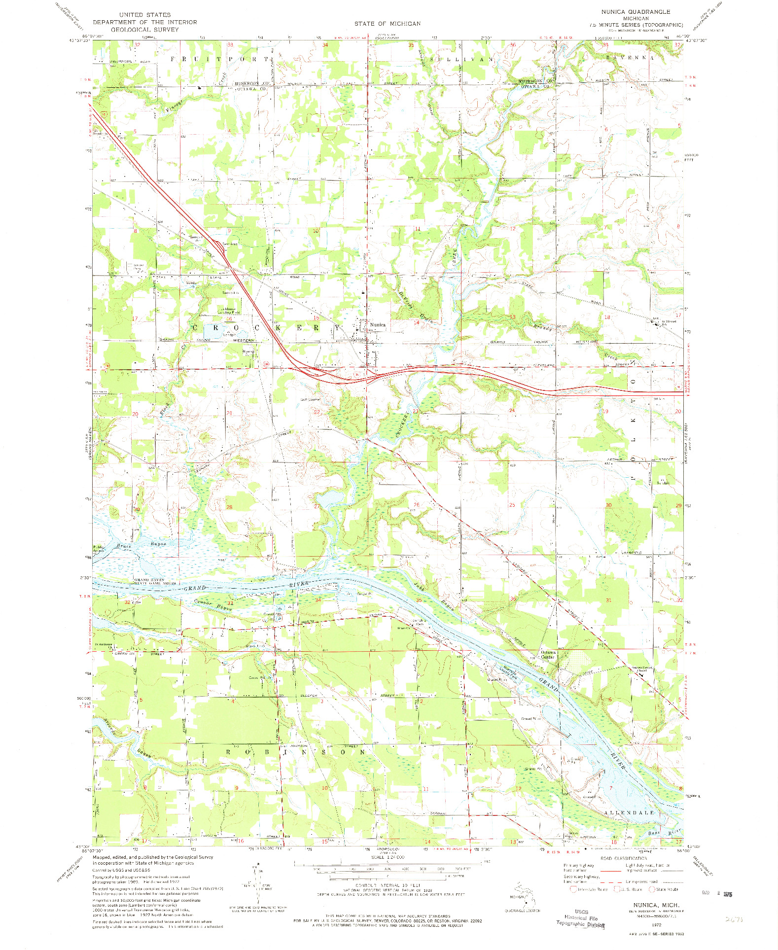 USGS 1:24000-SCALE QUADRANGLE FOR NUNICA, MI 1972