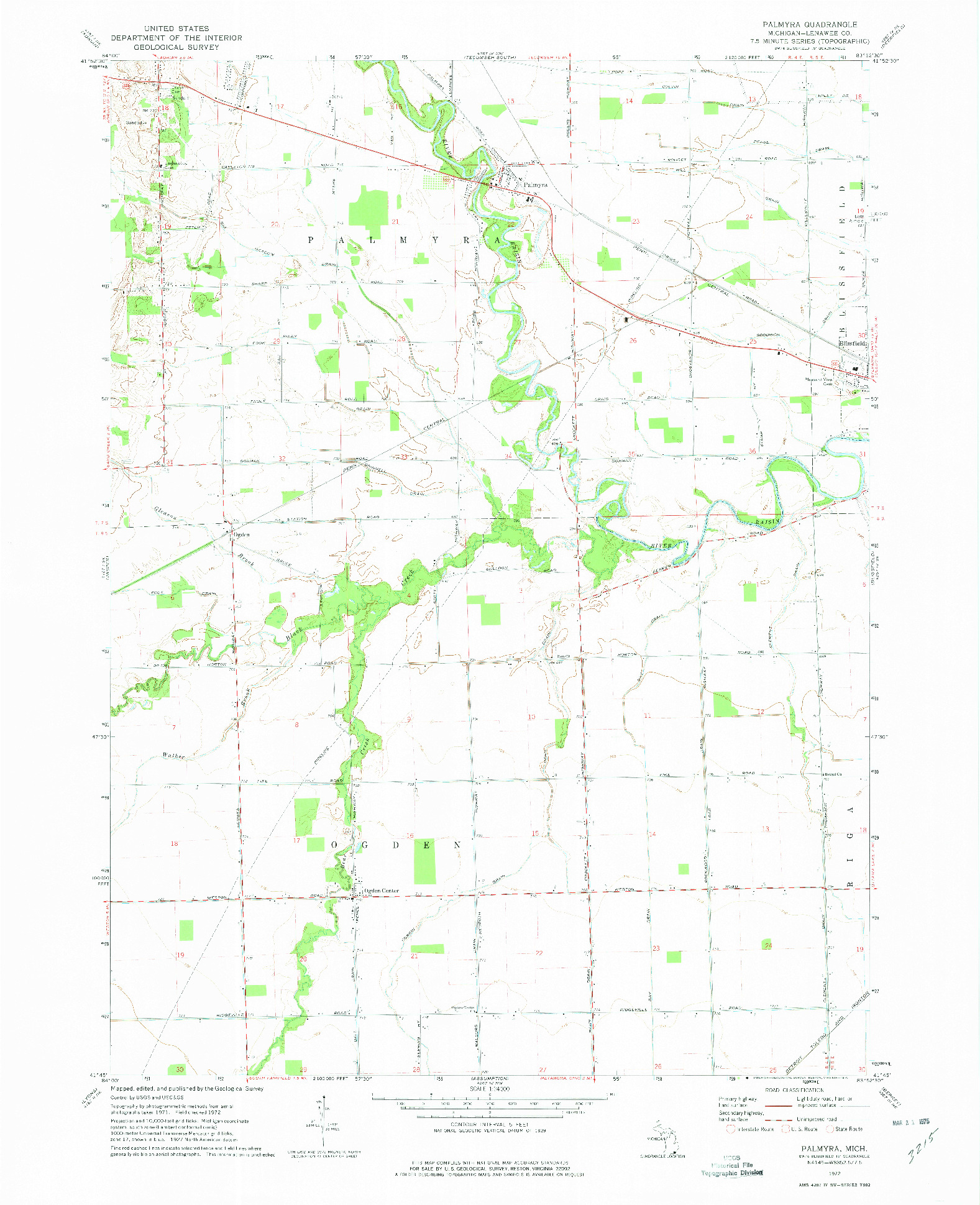 USGS 1:24000-SCALE QUADRANGLE FOR PALMYRA, MI 1972