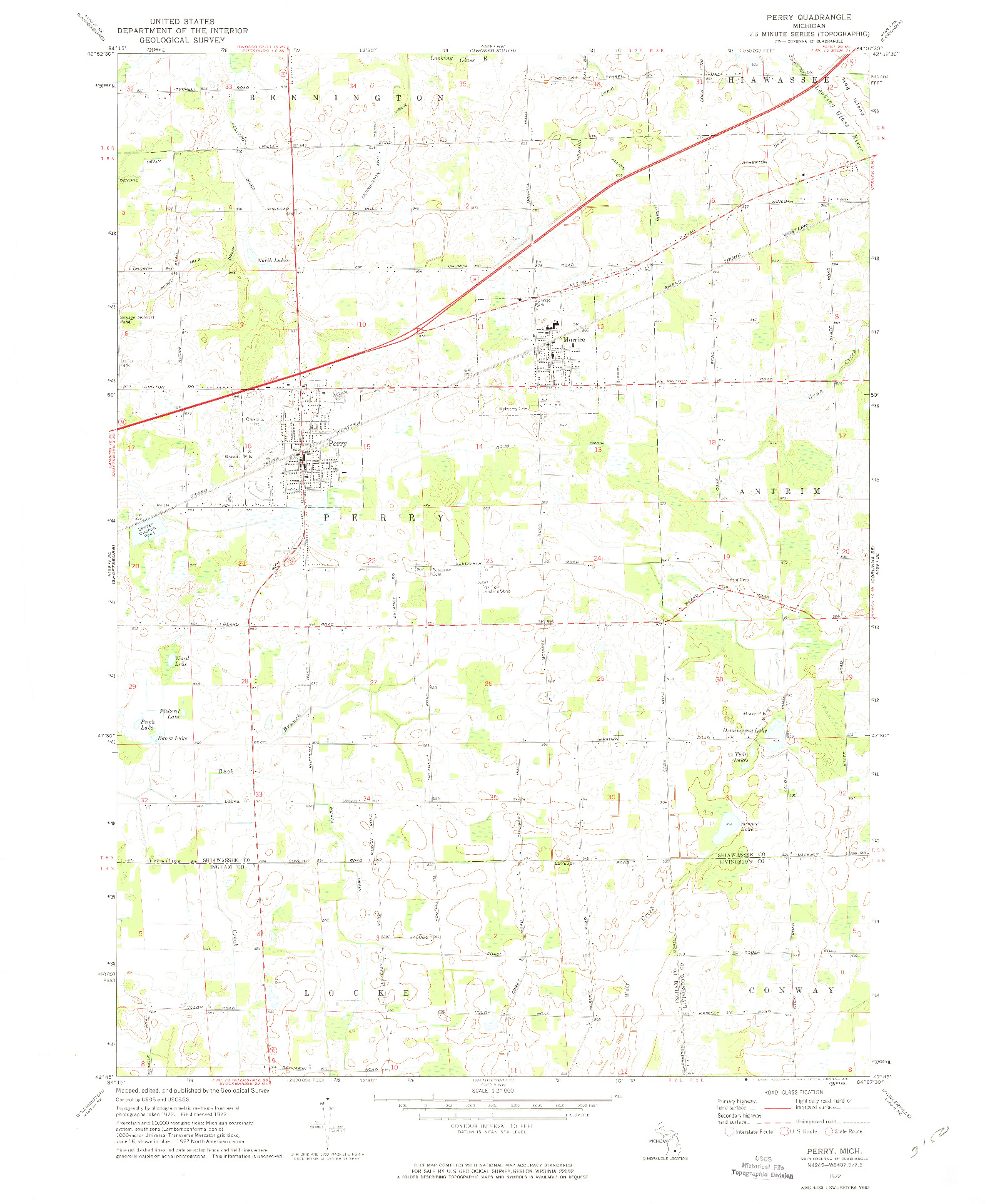 USGS 1:24000-SCALE QUADRANGLE FOR PERRY, MI 1972