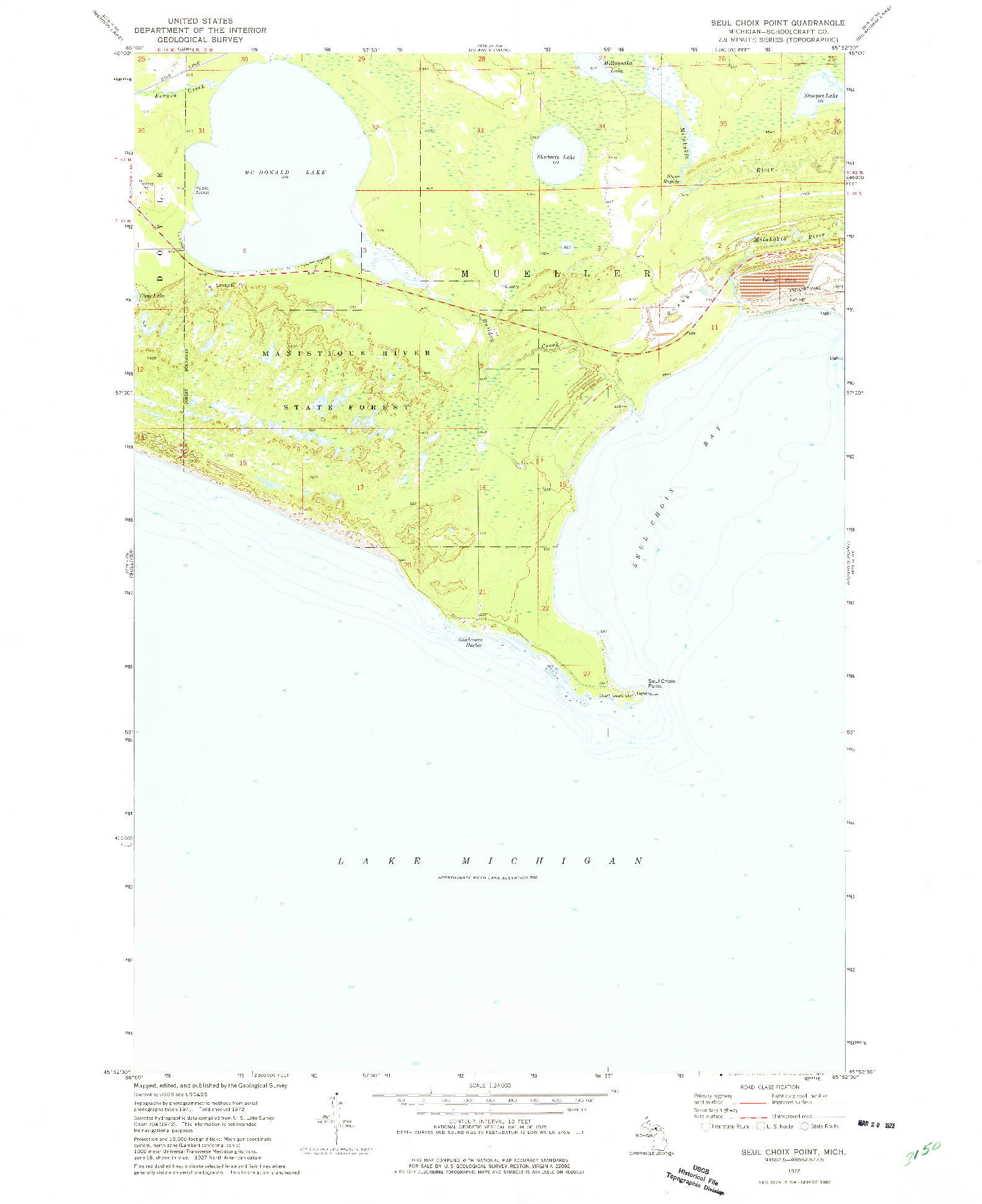 USGS 1:24000-SCALE QUADRANGLE FOR SEUL CHOIX POINT, MI 1972