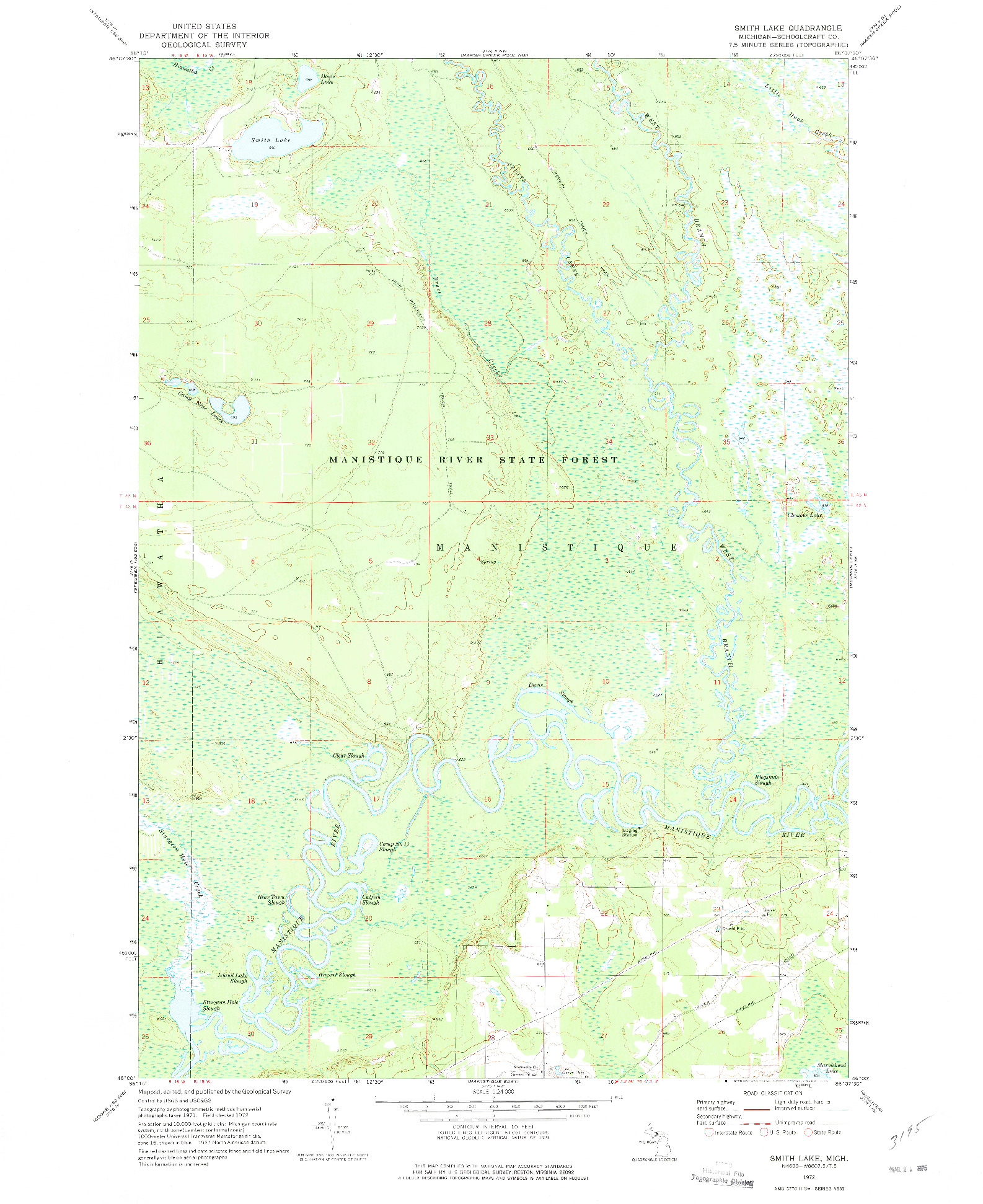 USGS 1:24000-SCALE QUADRANGLE FOR SMITH LAKE, MI 1972