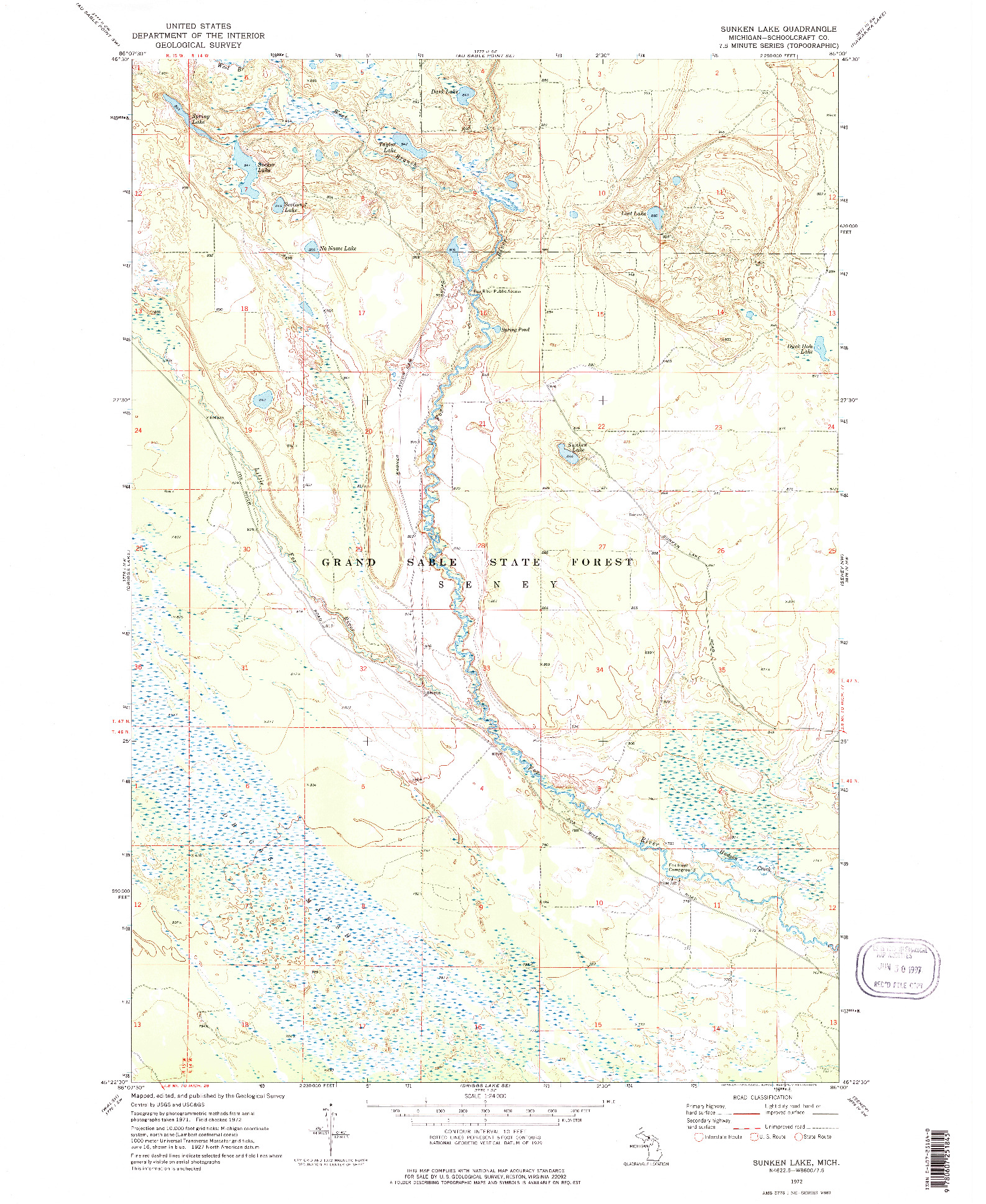 USGS 1:24000-SCALE QUADRANGLE FOR SUNKEN LAKE, MI 1972
