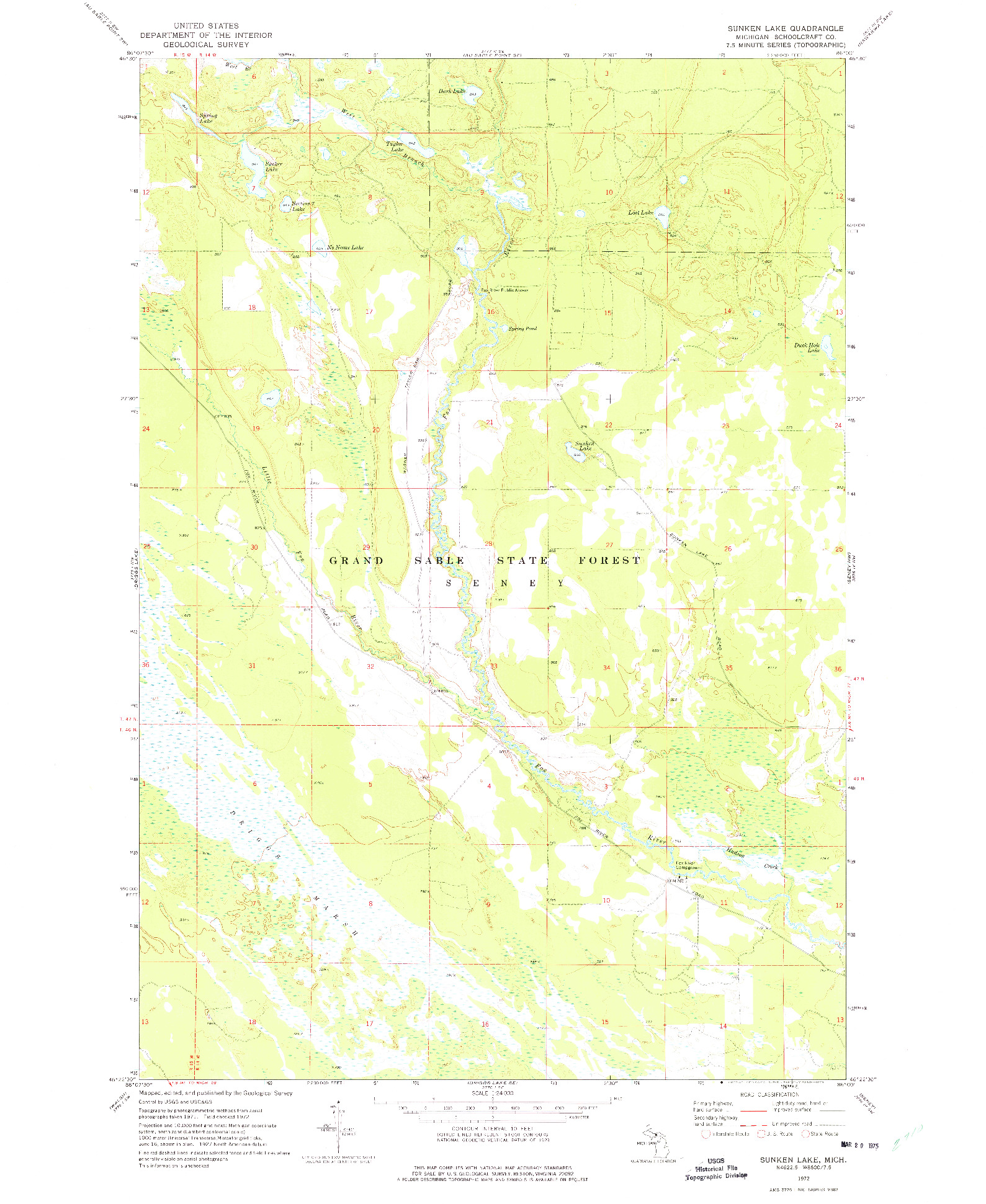 USGS 1:24000-SCALE QUADRANGLE FOR SUNKEN LAKE, MI 1972