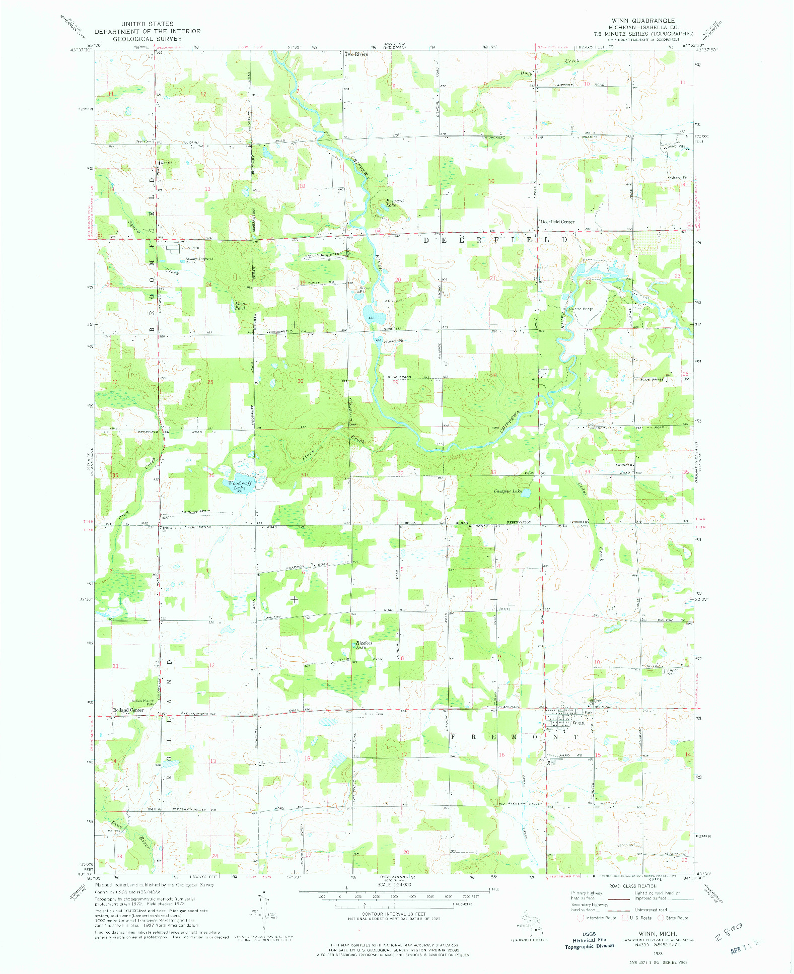 USGS 1:24000-SCALE QUADRANGLE FOR WINN, MI 1973