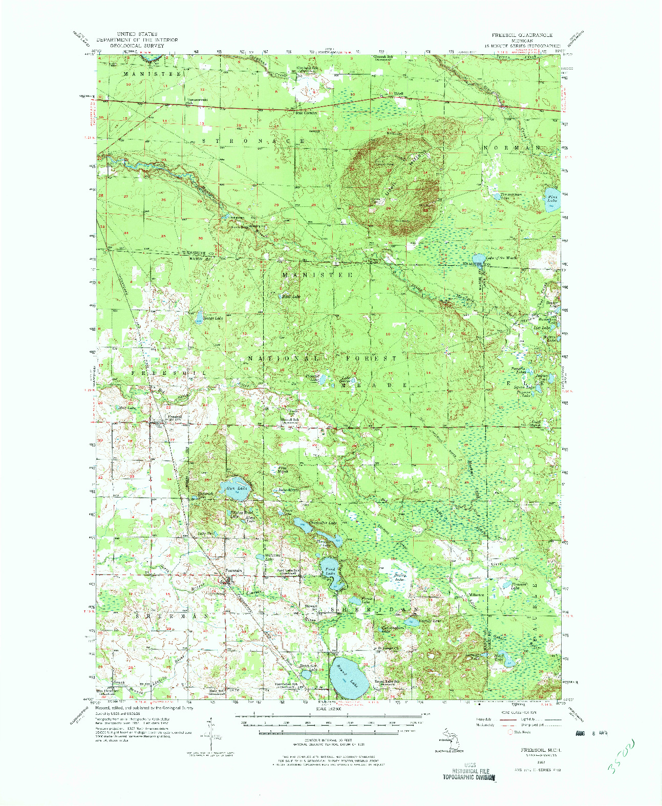 USGS 1:62500-SCALE QUADRANGLE FOR FREESOIL, MI 1957