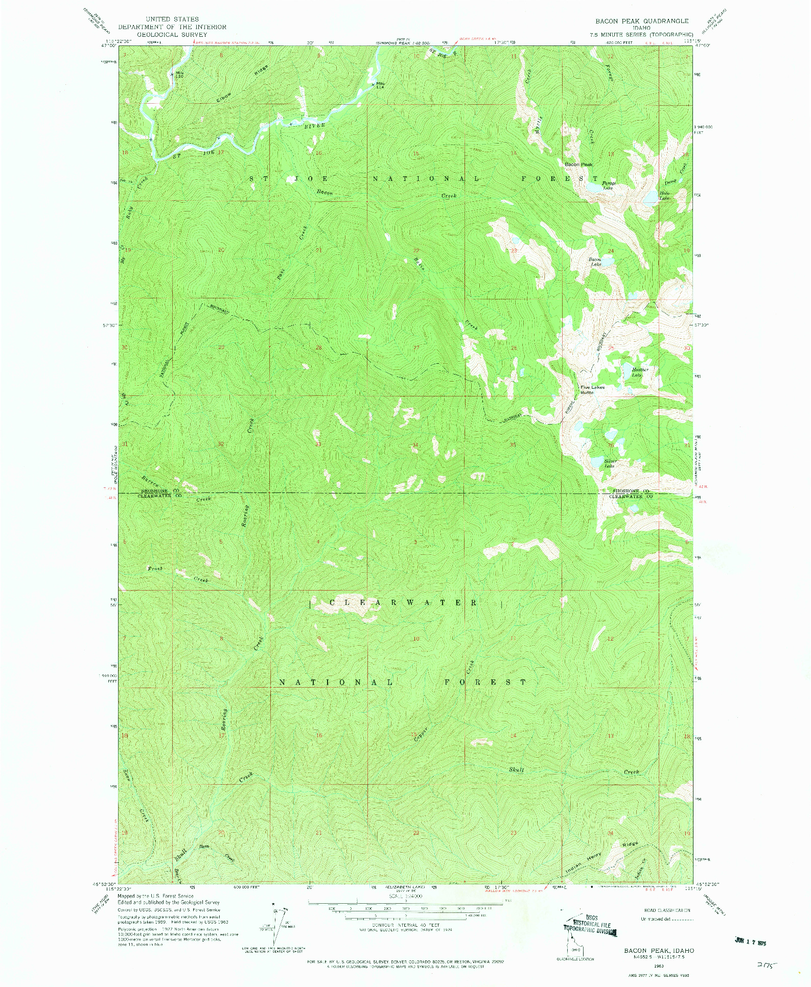 USGS 1:24000-SCALE QUADRANGLE FOR BACON PEAK, ID 1963