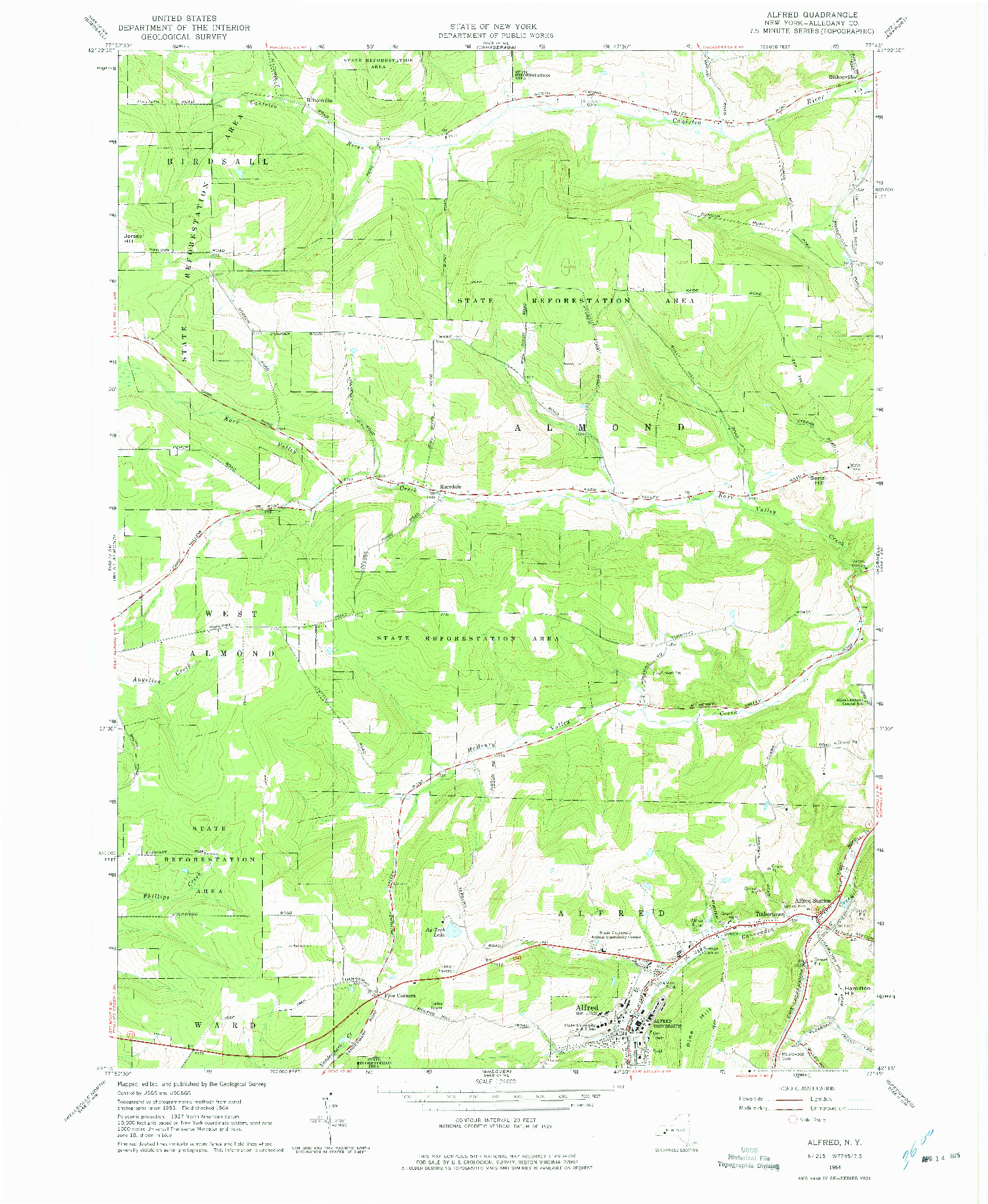 USGS 1:24000-SCALE QUADRANGLE FOR ALFRED, NY 1964