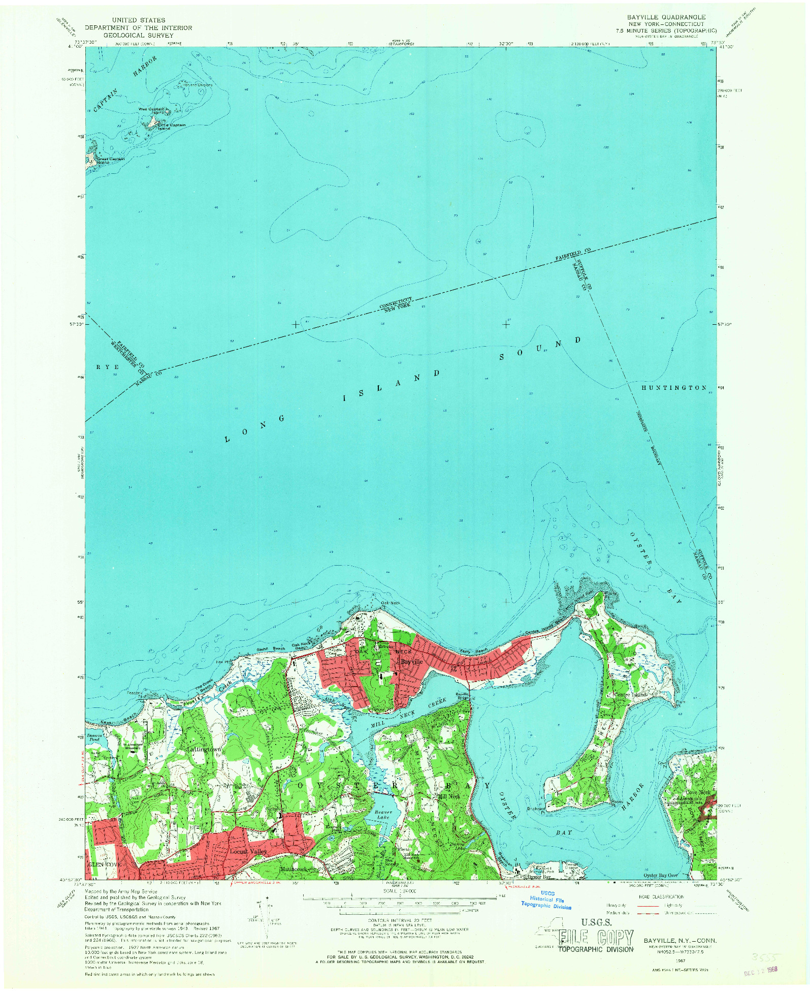 USGS 1:24000-SCALE QUADRANGLE FOR BAYVILLE, NY 1967