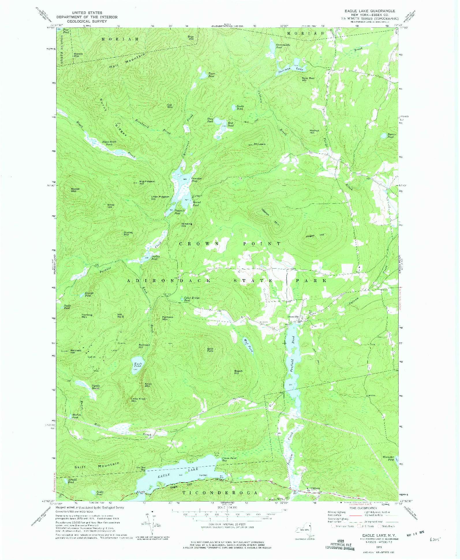 USGS 1:24000-SCALE QUADRANGLE FOR EAGLE LAKE, NY 1973