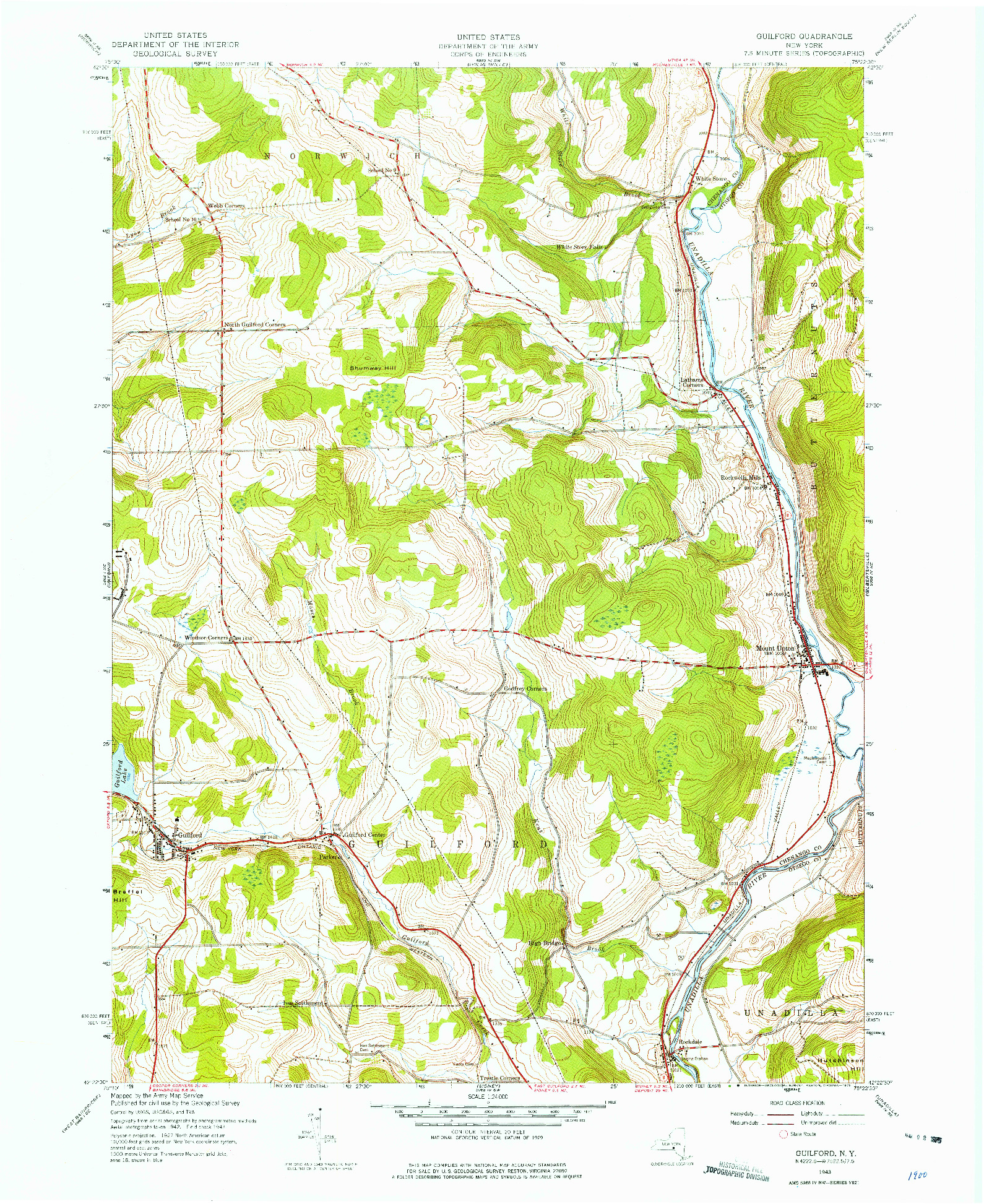 USGS 1:24000-SCALE QUADRANGLE FOR GUILFORD, NY 1943