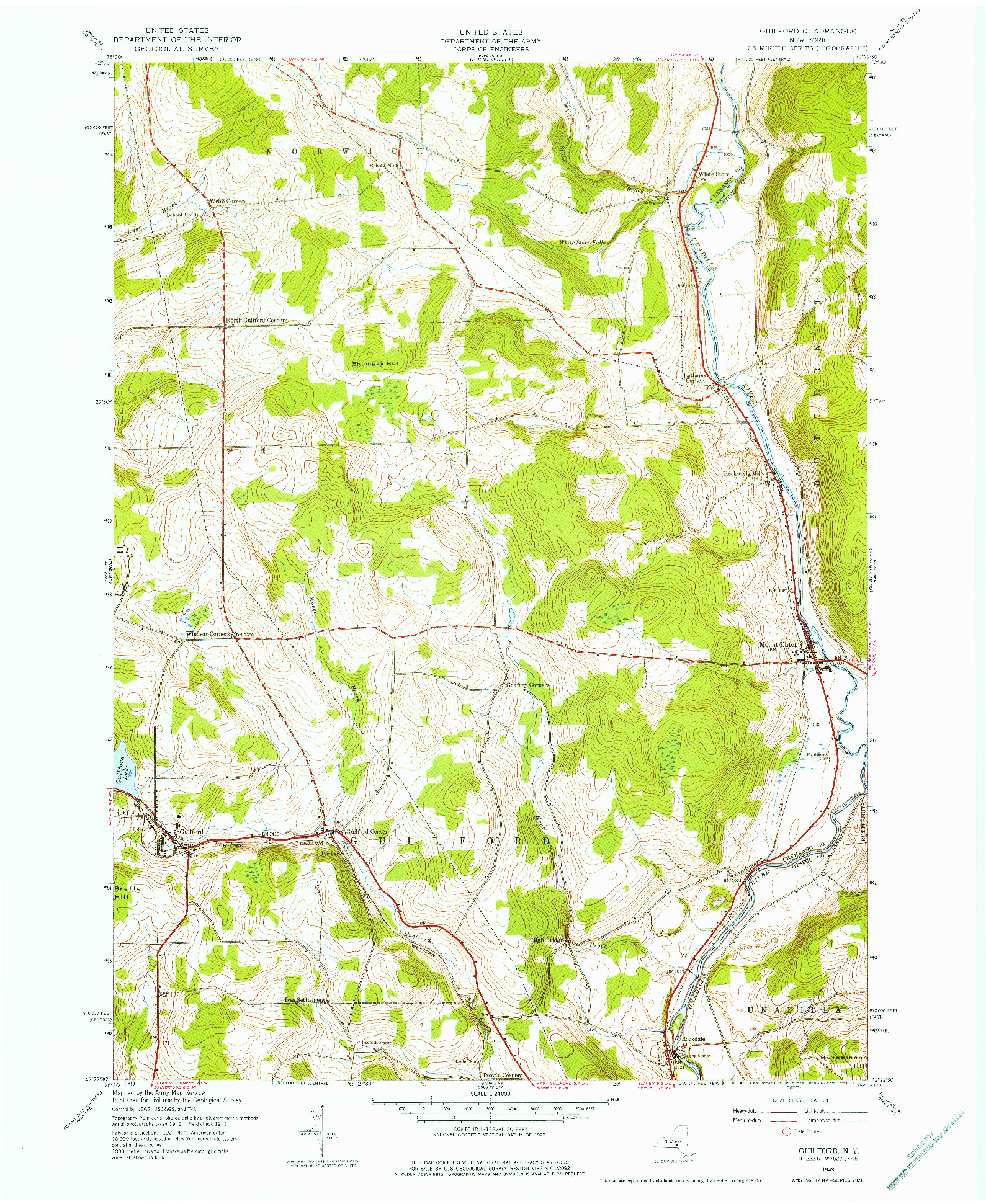 USGS 1:24000-SCALE QUADRANGLE FOR GUILFORD, NY 1943