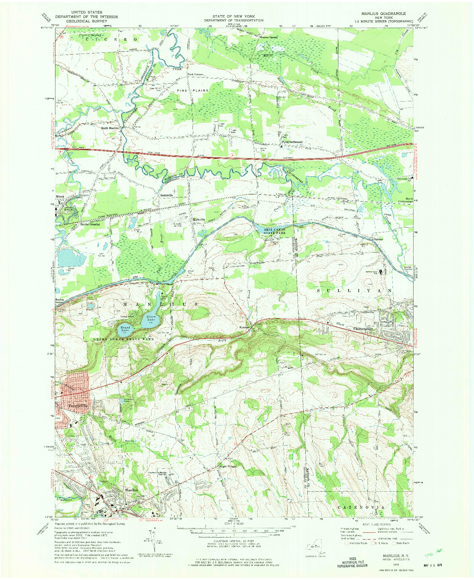 USGS 1:24000-SCALE QUADRANGLE FOR MANLIUS, NY 1973