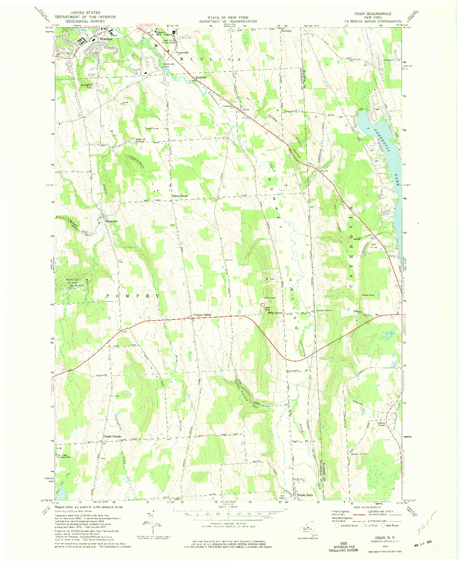 USGS 1:24000-SCALE QUADRANGLE FOR ORAN, NY 1973