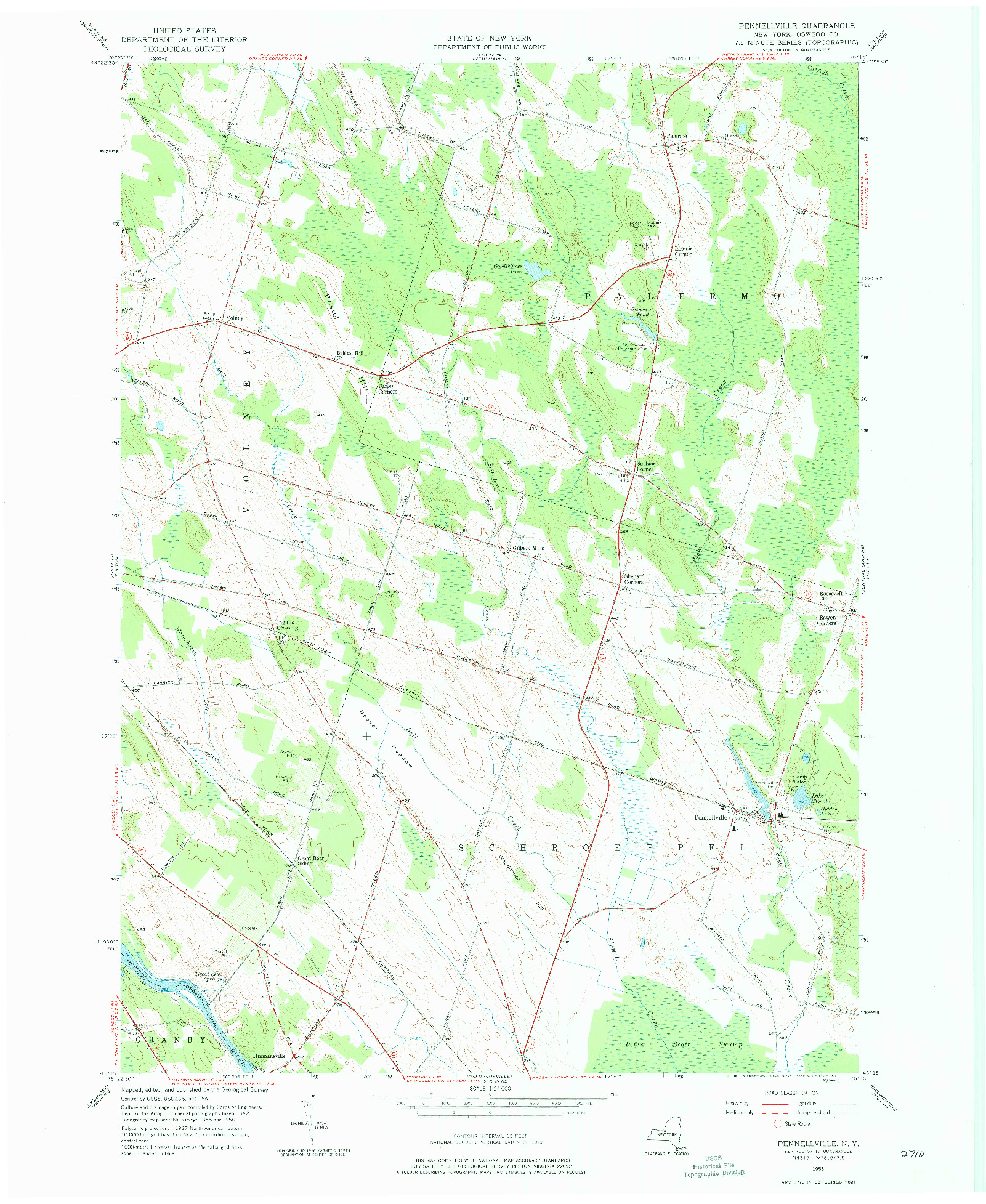 USGS 1:24000-SCALE QUADRANGLE FOR PENNELLVILLE, NY 1956