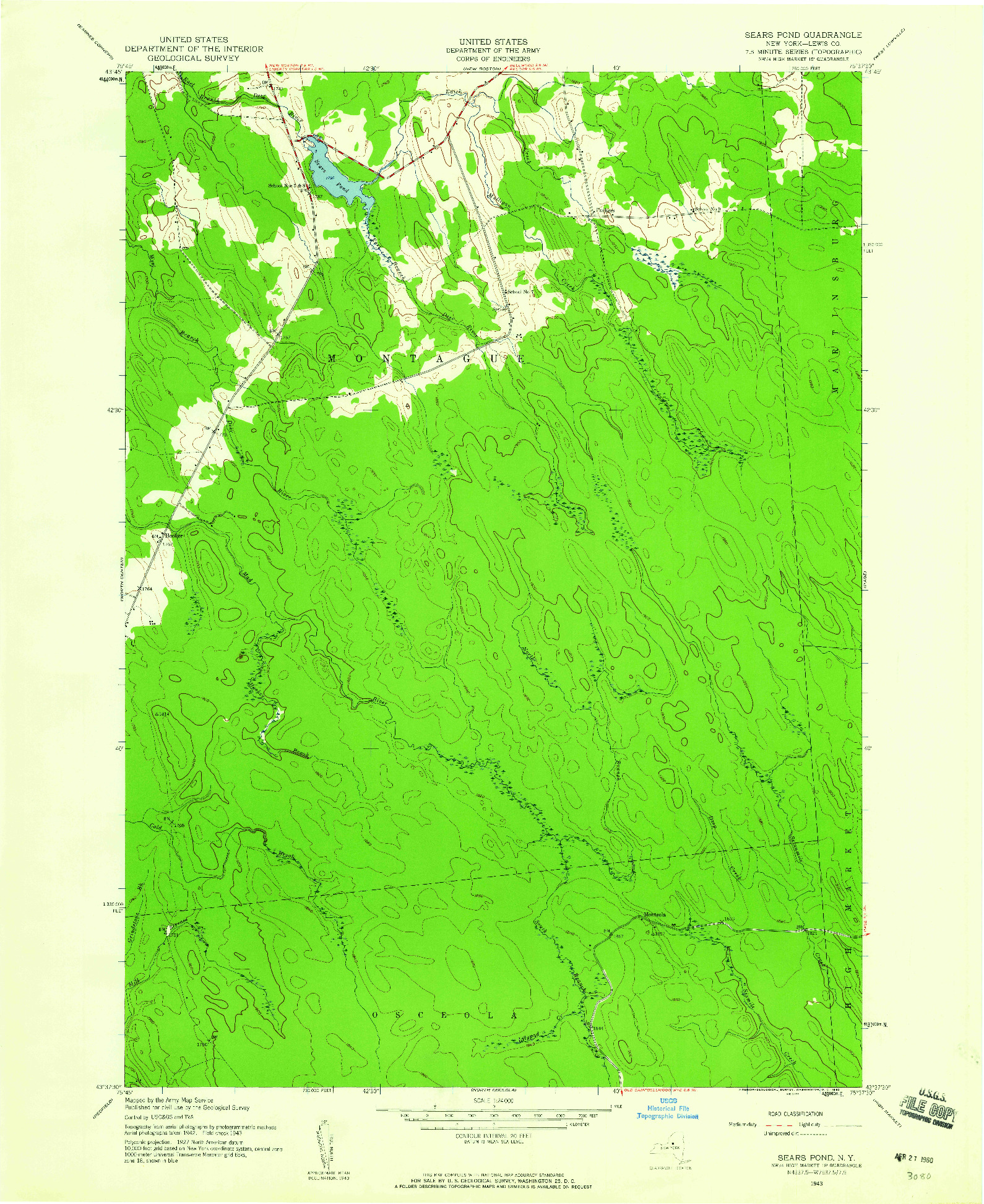 USGS 1:24000-SCALE QUADRANGLE FOR SEARS POND, NY 1943