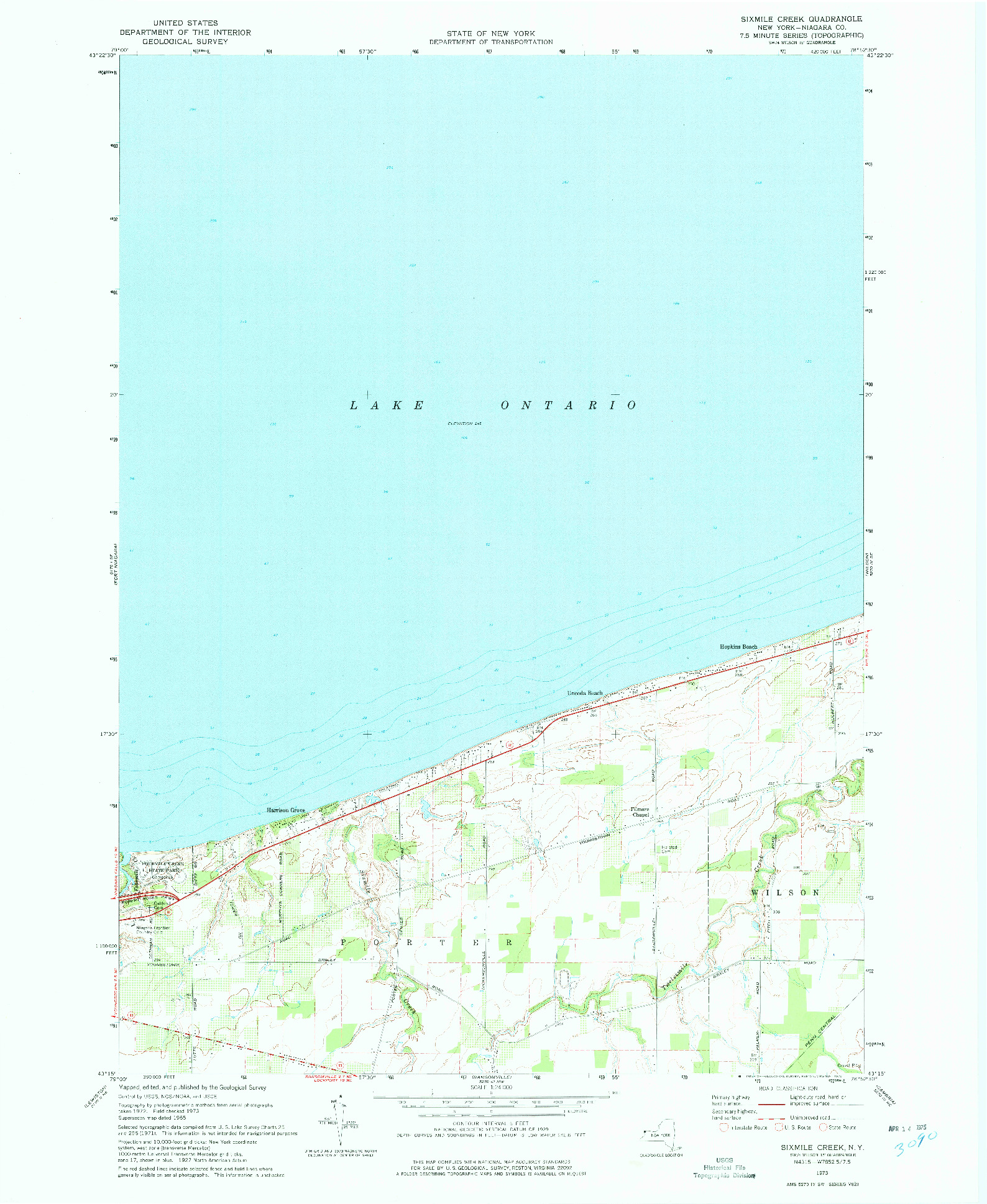 USGS 1:24000-SCALE QUADRANGLE FOR SIXMILE CREEK, NY 1973