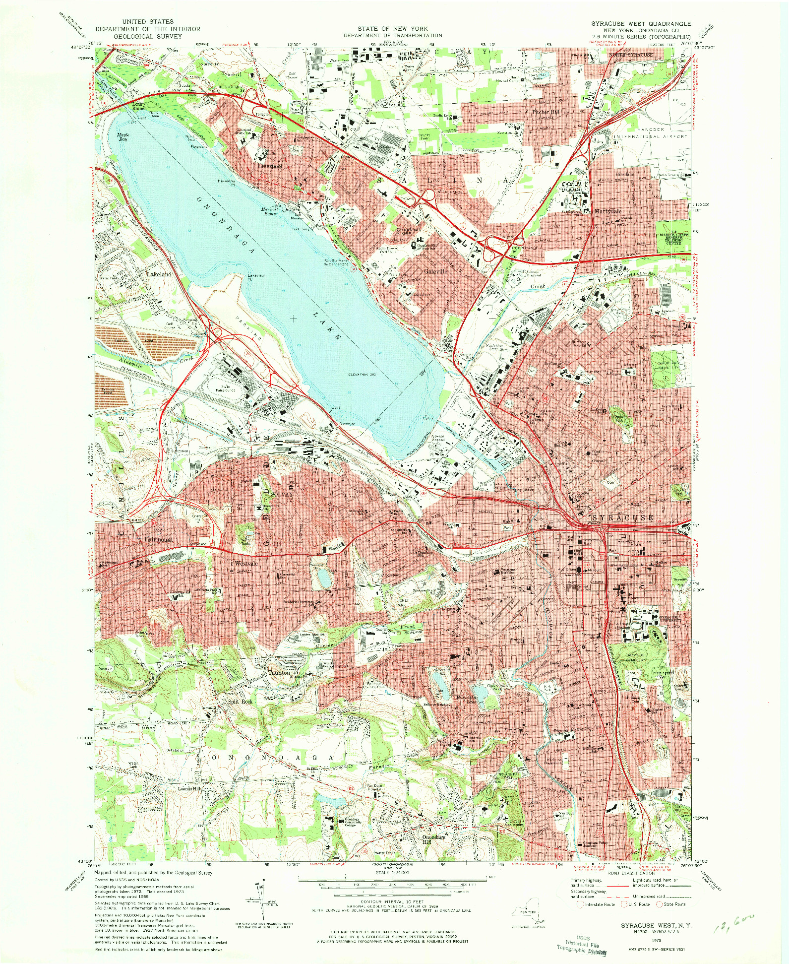 USGS 1:24000-SCALE QUADRANGLE FOR SYRACUSE WEST, NY 1973