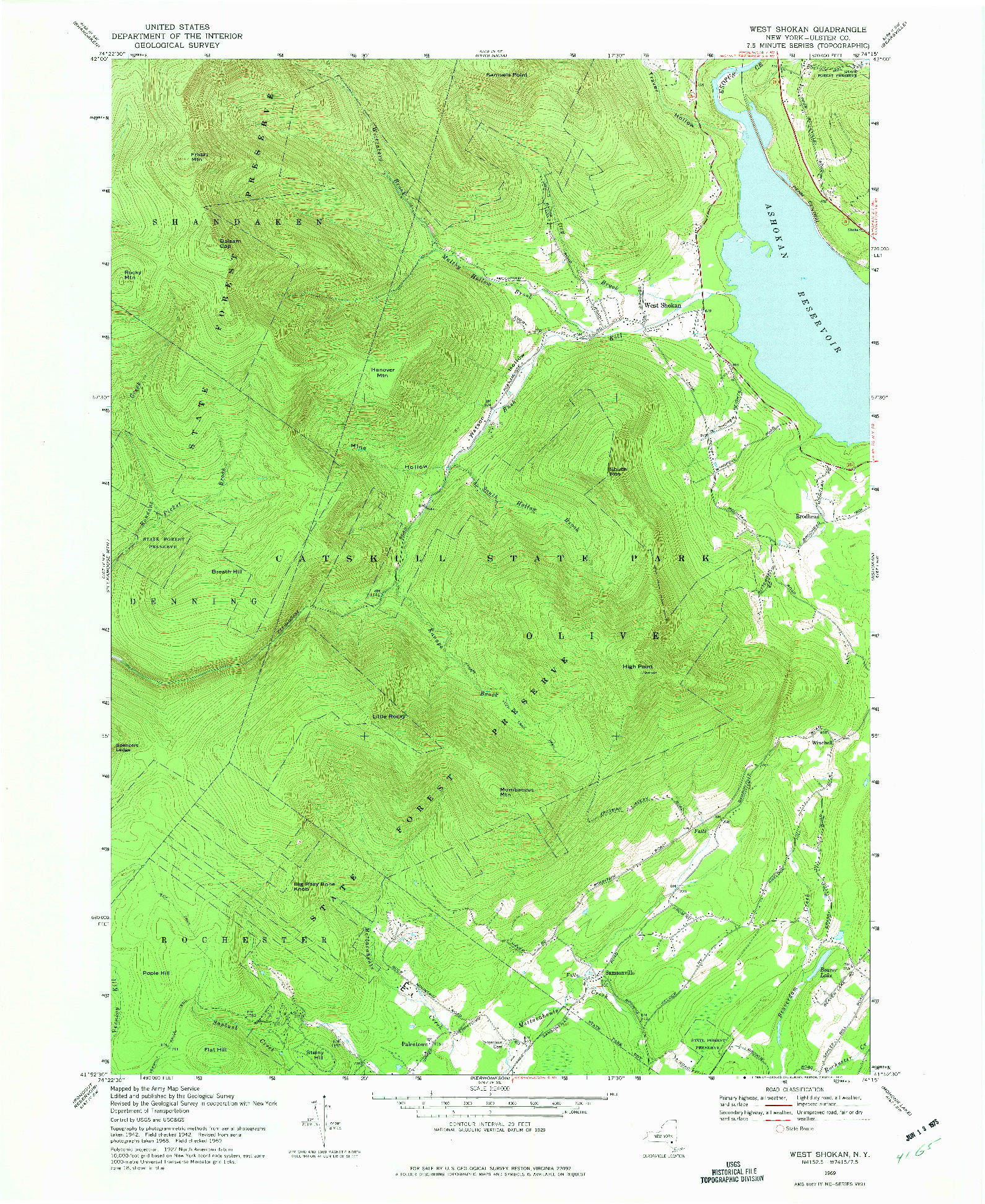 USGS 1:24000-SCALE QUADRANGLE FOR WEST SHOKAN, NY 1969