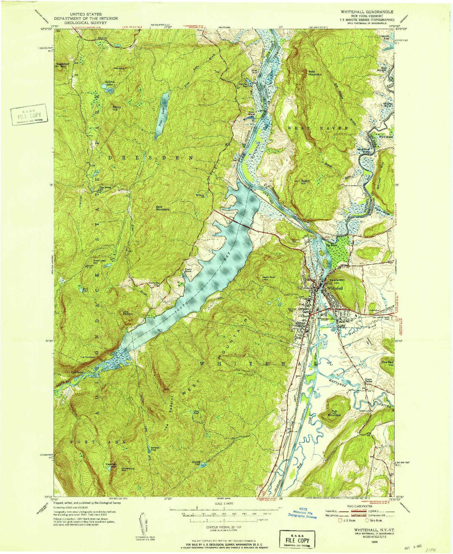 USGS 1:24000-SCALE QUADRANGLE FOR WHITEHALL, NY 1950