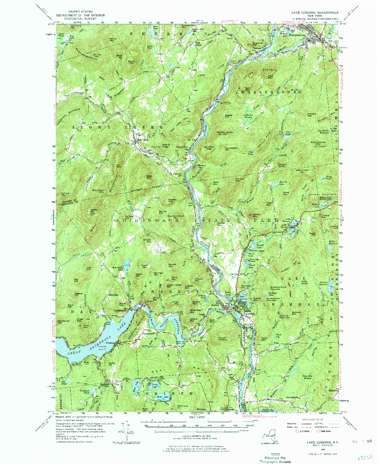 USGS 1:62500-SCALE QUADRANGLE FOR LAKE LUZERNE, NY 1955