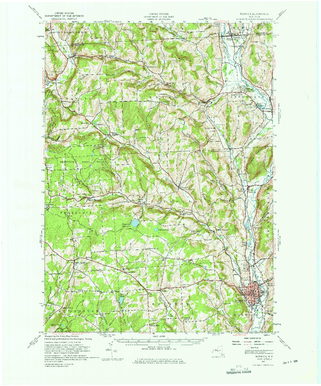 USGS 1:62500-SCALE QUADRANGLE FOR NORWICH, NY 1943