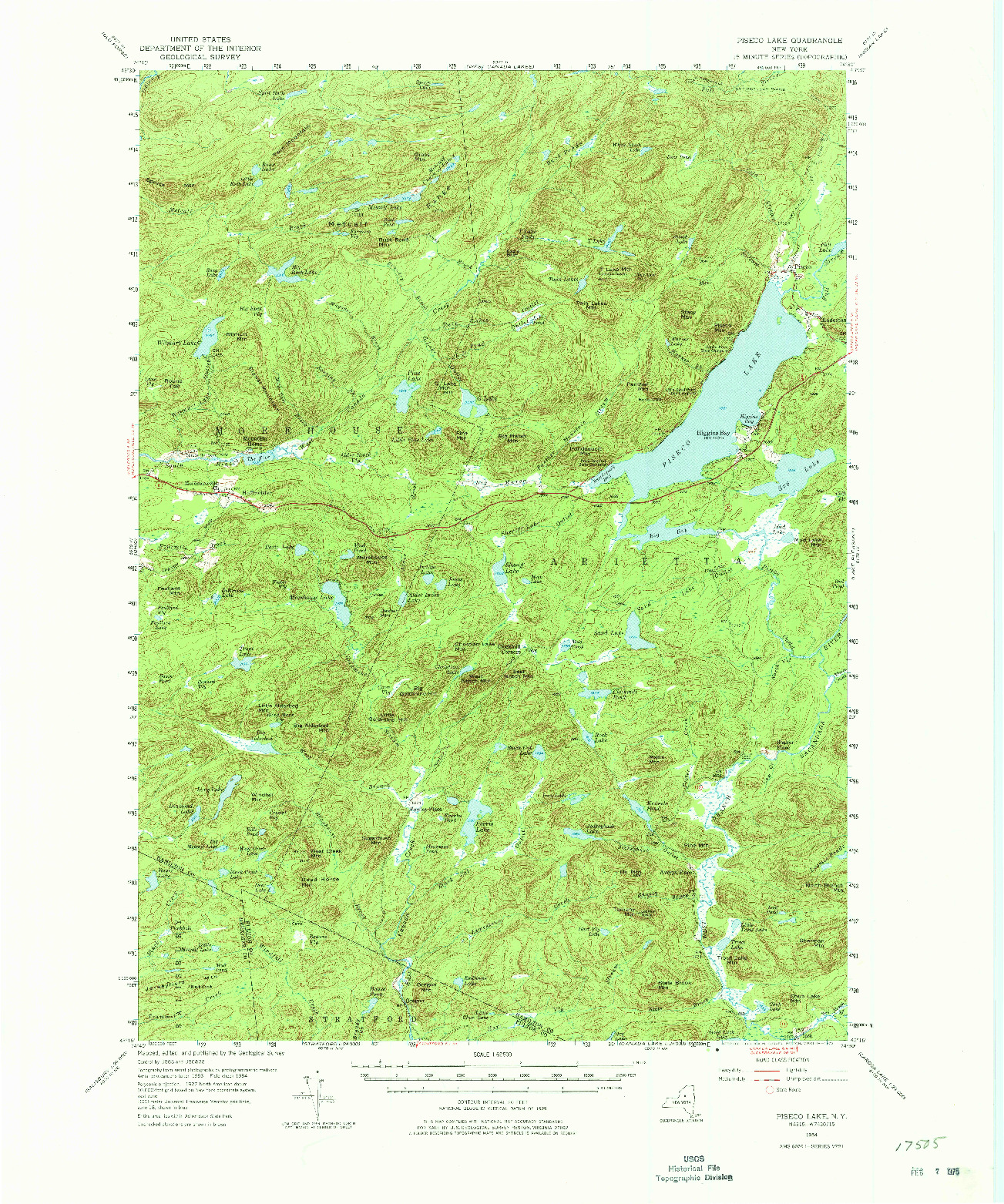 USGS 1:62500-SCALE QUADRANGLE FOR PISECO LAKE, NY 1954